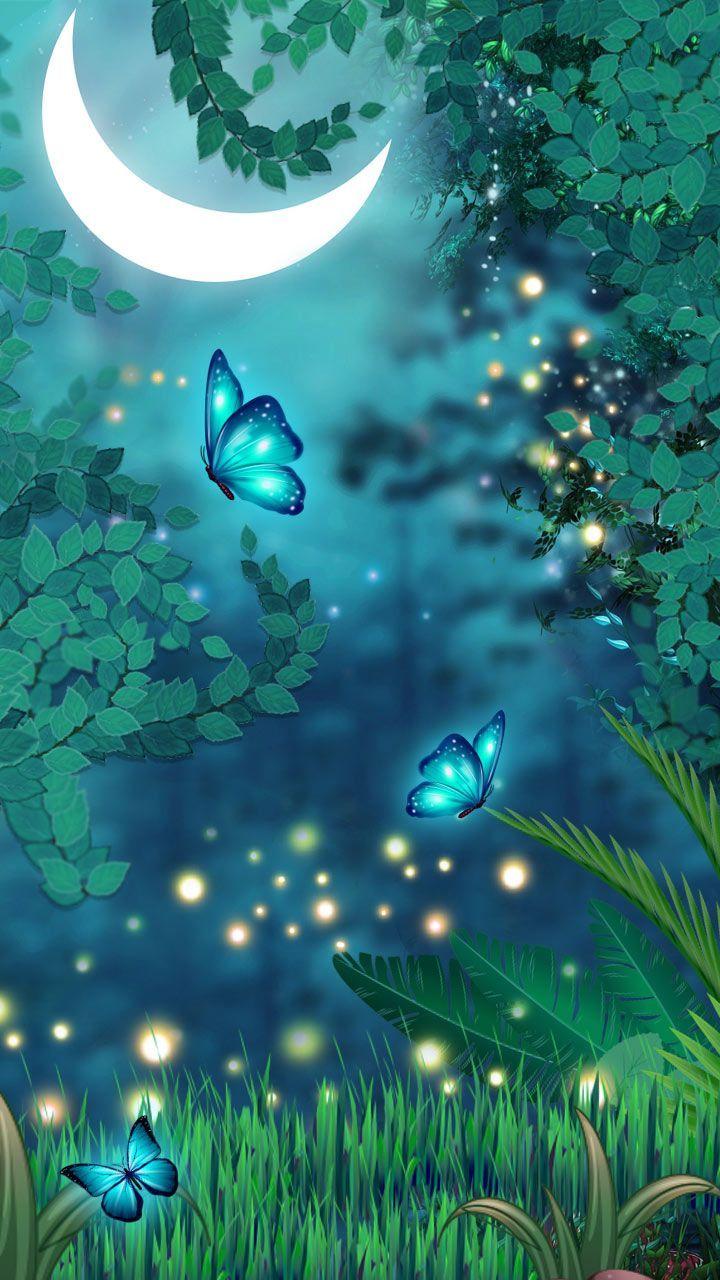 720x1280 Bướm kỳ diệu.  Màu sắc thơ mộng.  # Butterfly #Night Neon xanh lam