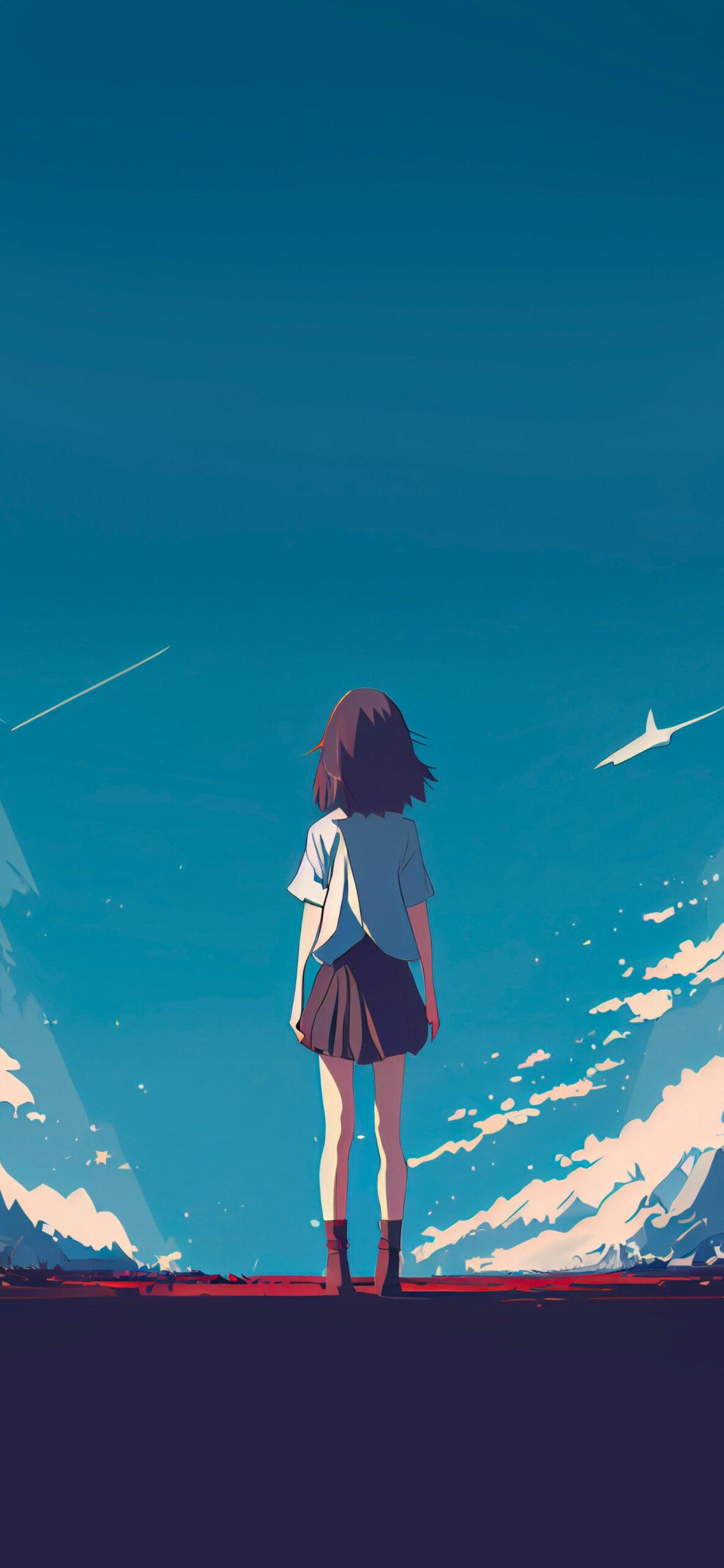 1183x2560 Girl and Sky Anime Aesthetic Wallpaper Anime Walls