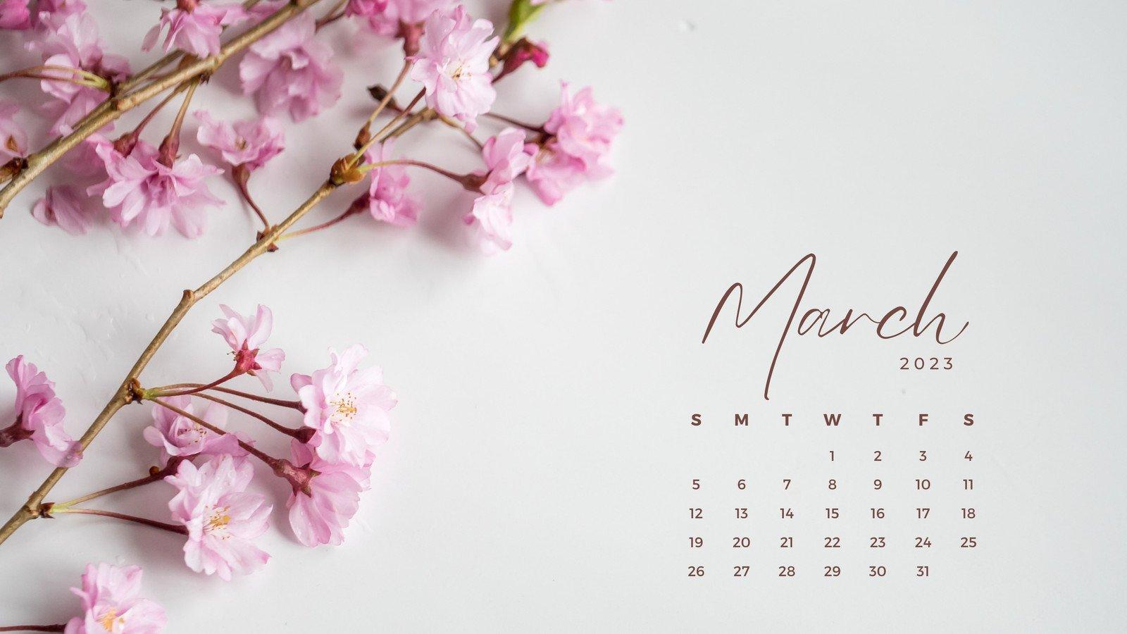 Cute March 2023 Calendar Floral Wallpaper HD