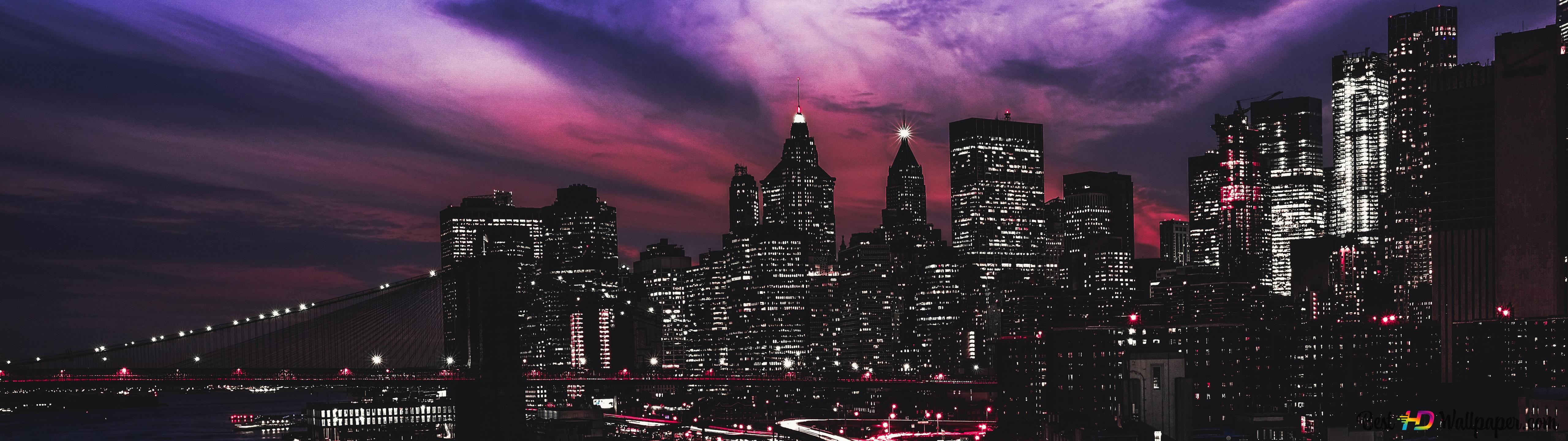 5120x1440 Manhattan City At Night 4K wallpaper download
