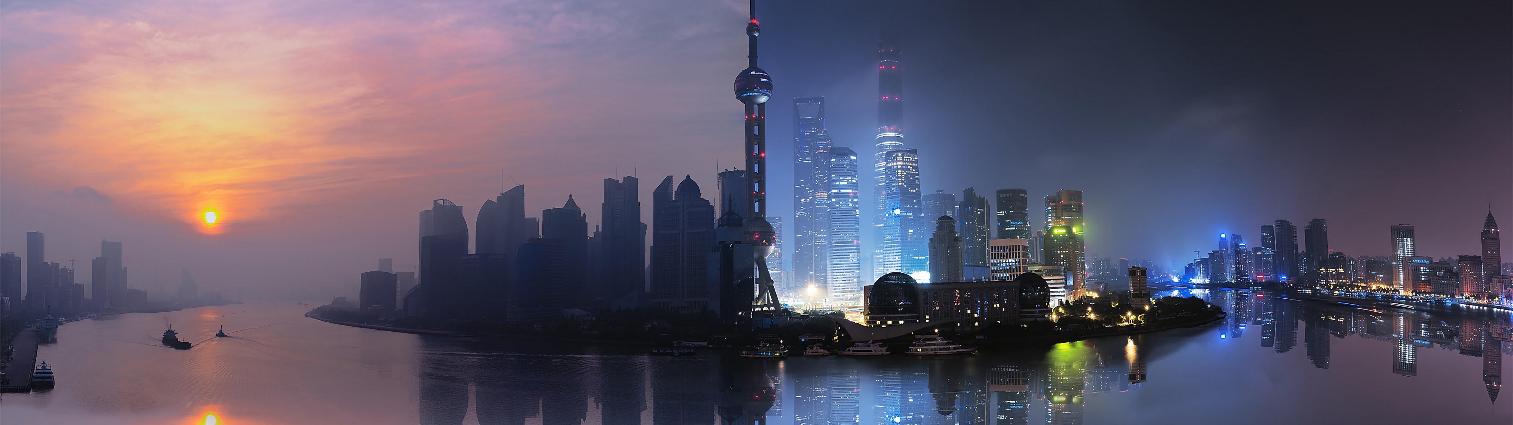 5120x1440 Shanghai City Buildings Landscape Scenery 4K Wallpaper