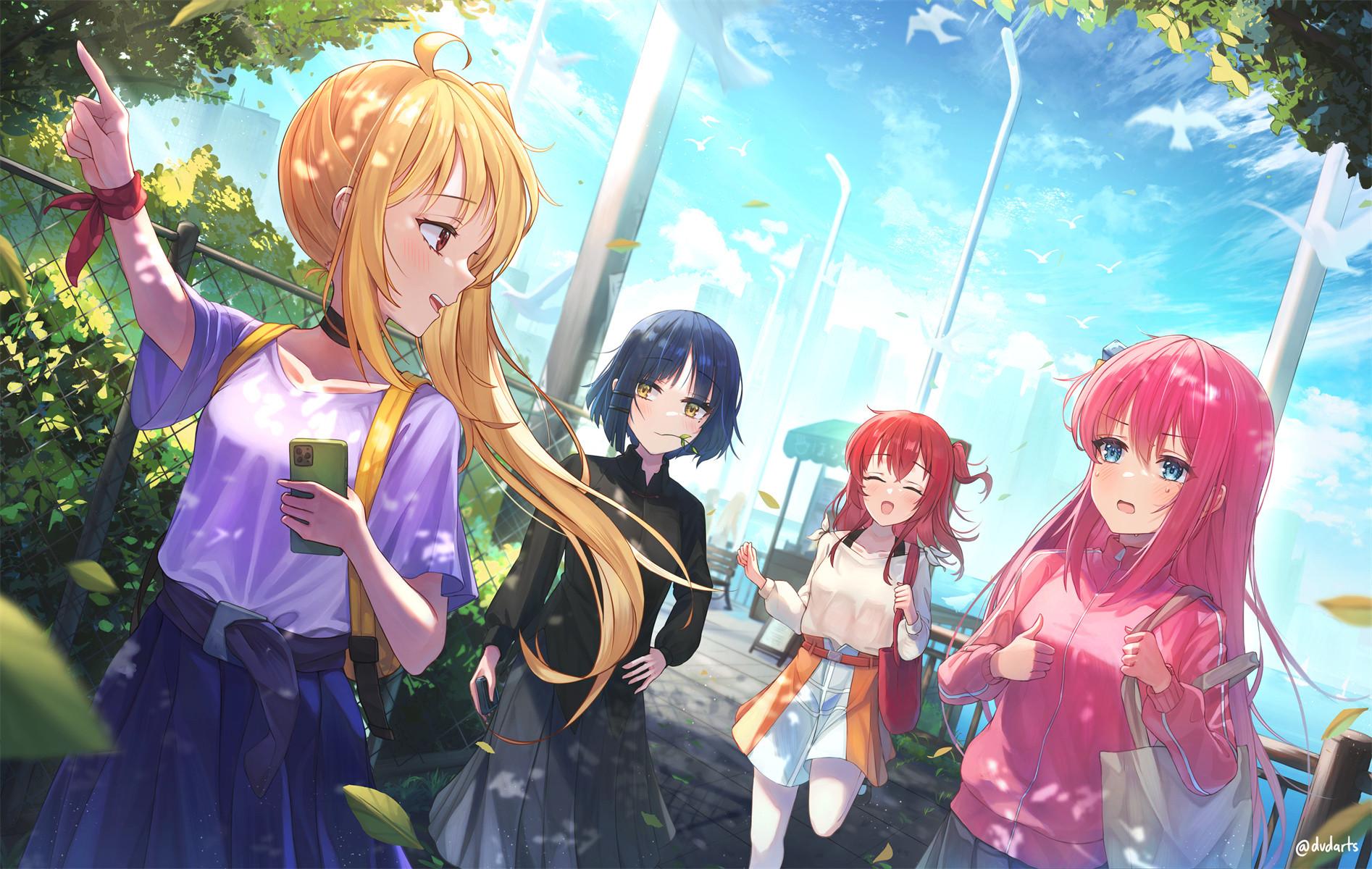 1894x1200 group of women, women outdoors, women quartet, anime, anime girls, BOCCHI THE ROCK!, Gotou Hitori, Kita Ikuyo, Ryo Yamada, Nijika Ijichi, kessoku bandx1200 Wallpaper