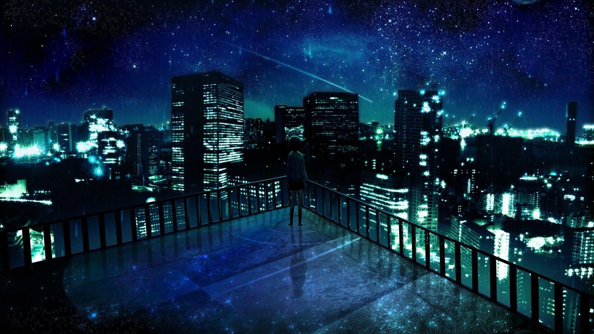 HD wallpaper anime night sky stars rooftops  Wallpaper Flare