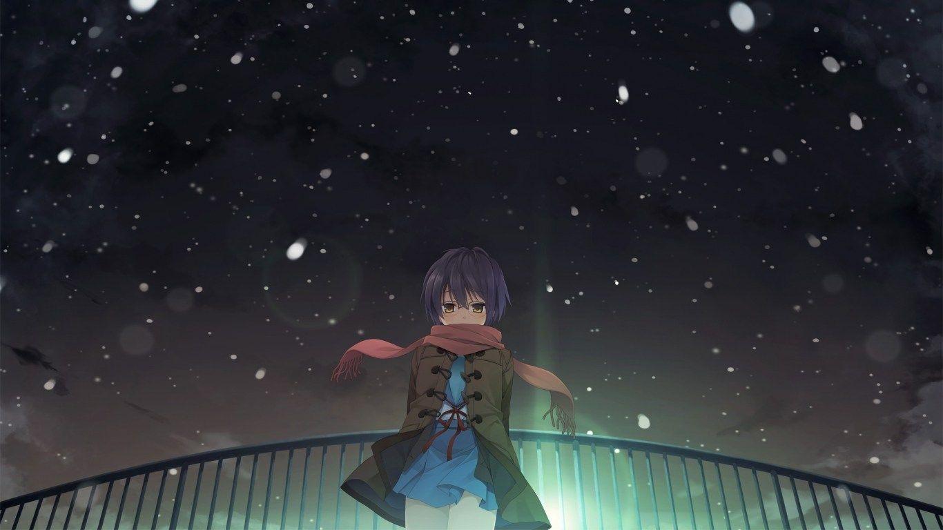1366x768 Tải xuống HD Yuki Nagato Anime Girl Character Character Wallpaper Snow Night https://wallpaperaccess.com/full/881094.jpg
