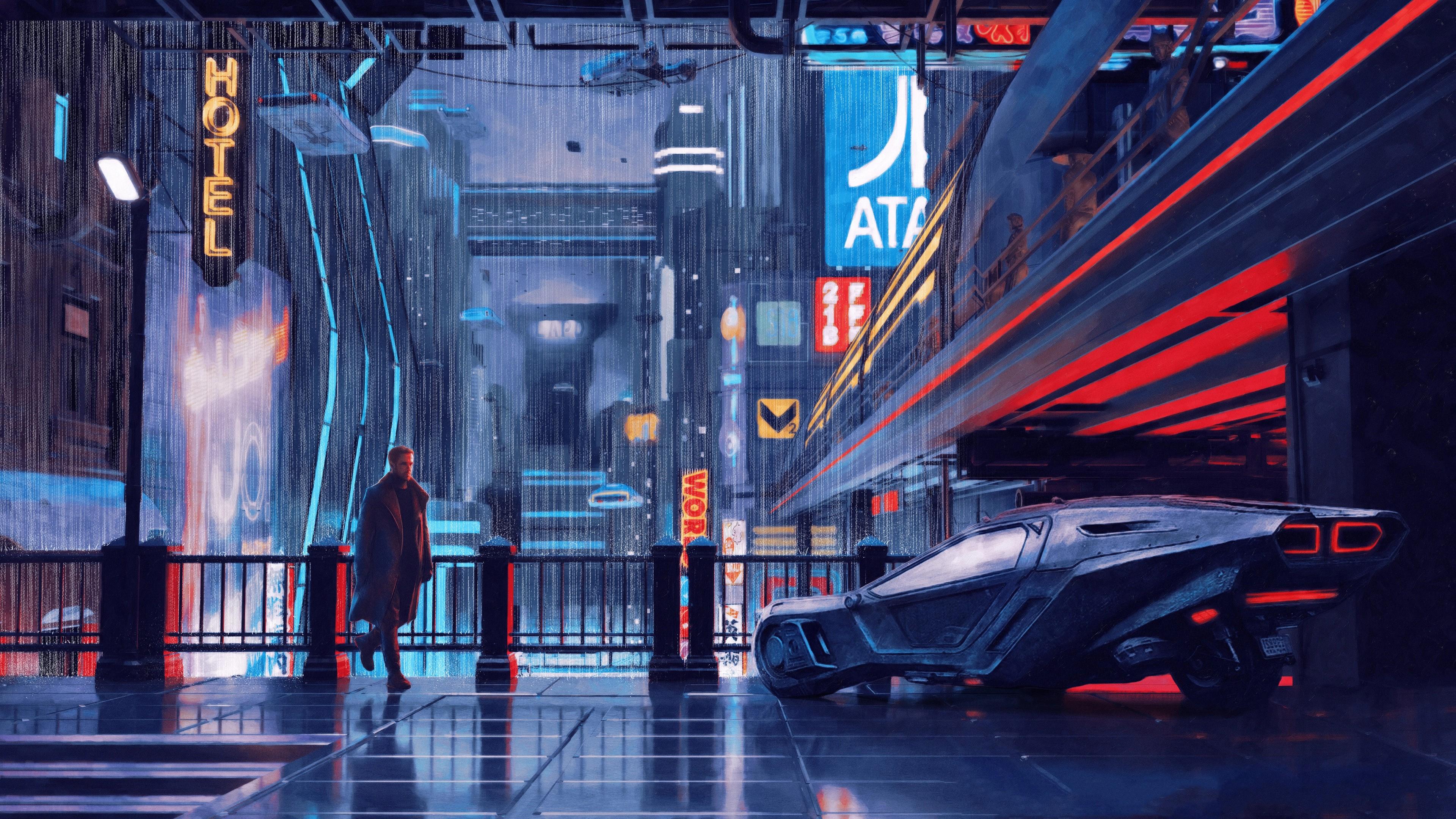 3840x2160 Wallpaper / Blade Runner, Blade Runner science fiction, cyberpunk, Dark Cyberpunk, blue, purple, red, car, Ryan Gosling free download