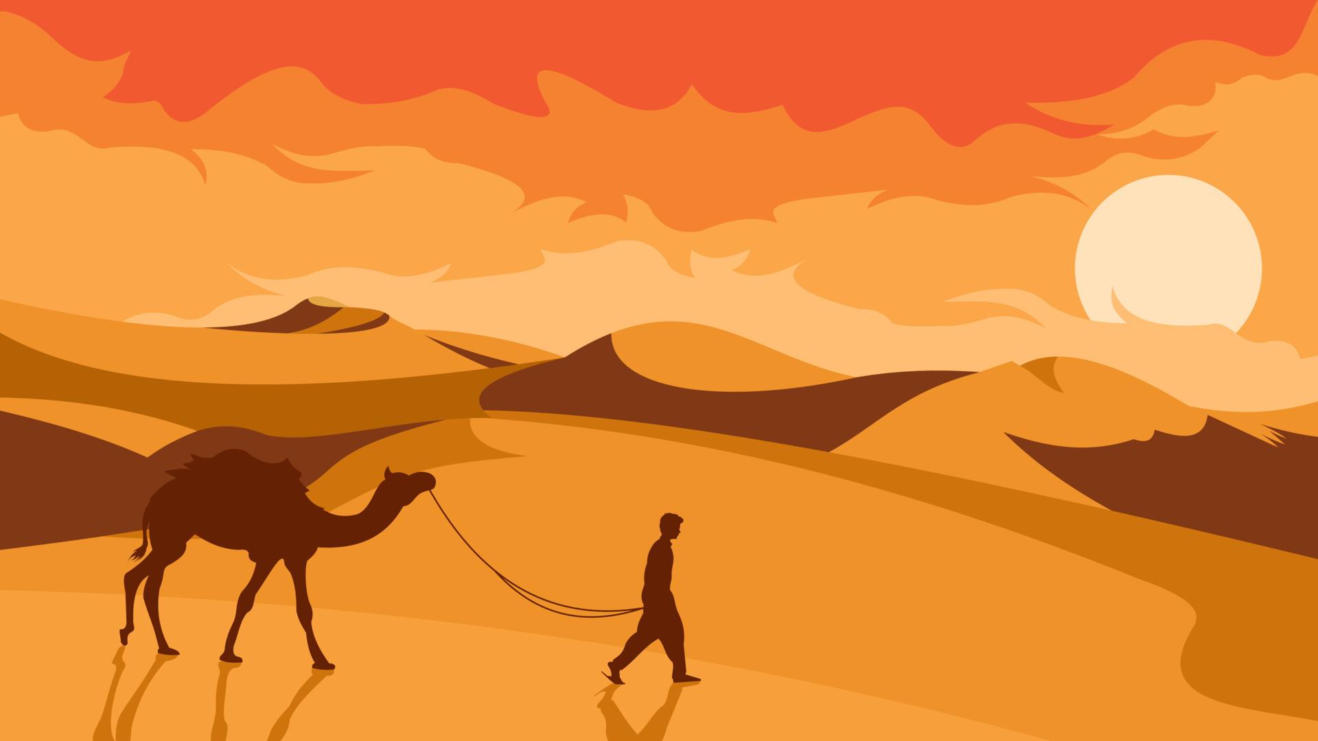1920x1080 Desert landscape with man and camel desert wallpaper