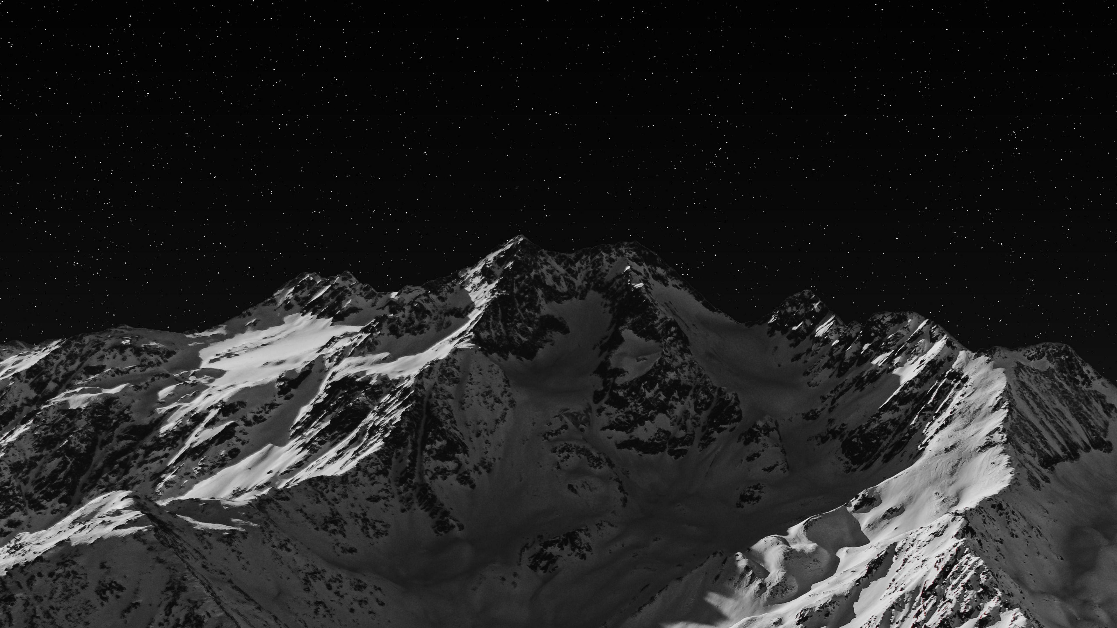 3840x2160 Wallpaper / mountain, peak, bw, dark, night, 4k free download