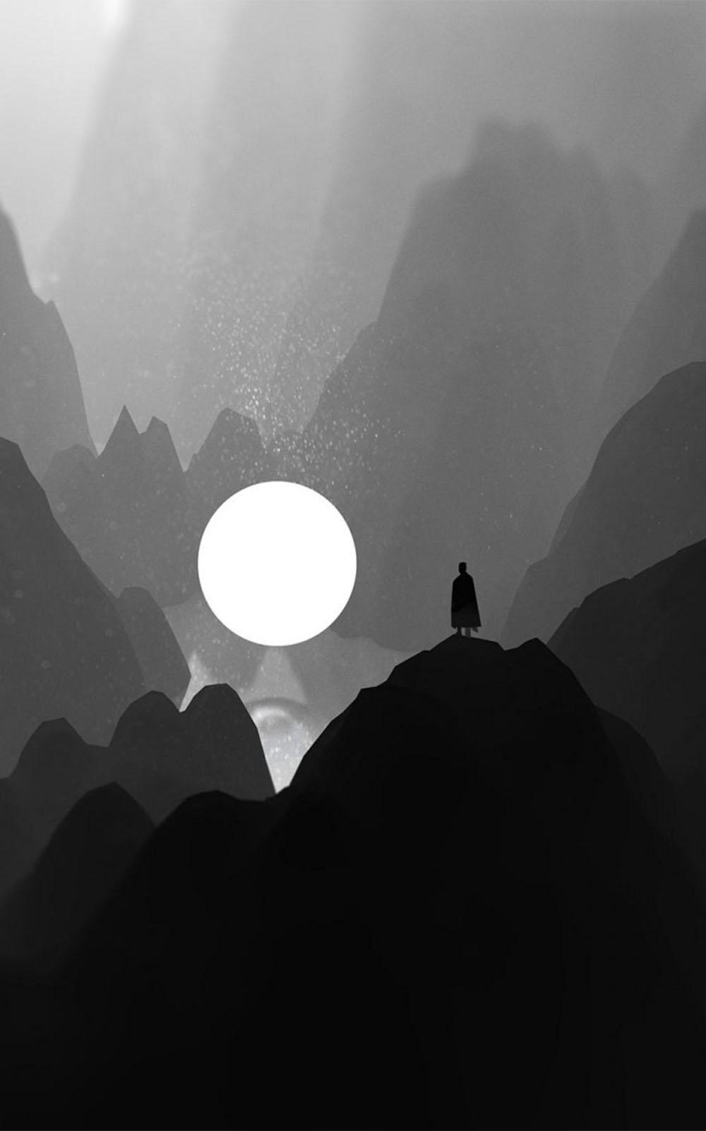 1000x1600 Lone Mountains Darkness Moon 4K Ultra HD Mobile Wallpaper
