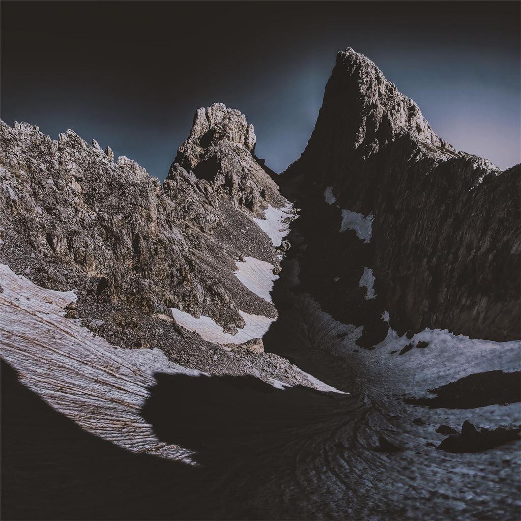 1024x1024 dark mountains covered by snow 5k iPad Wallpaper Free Download