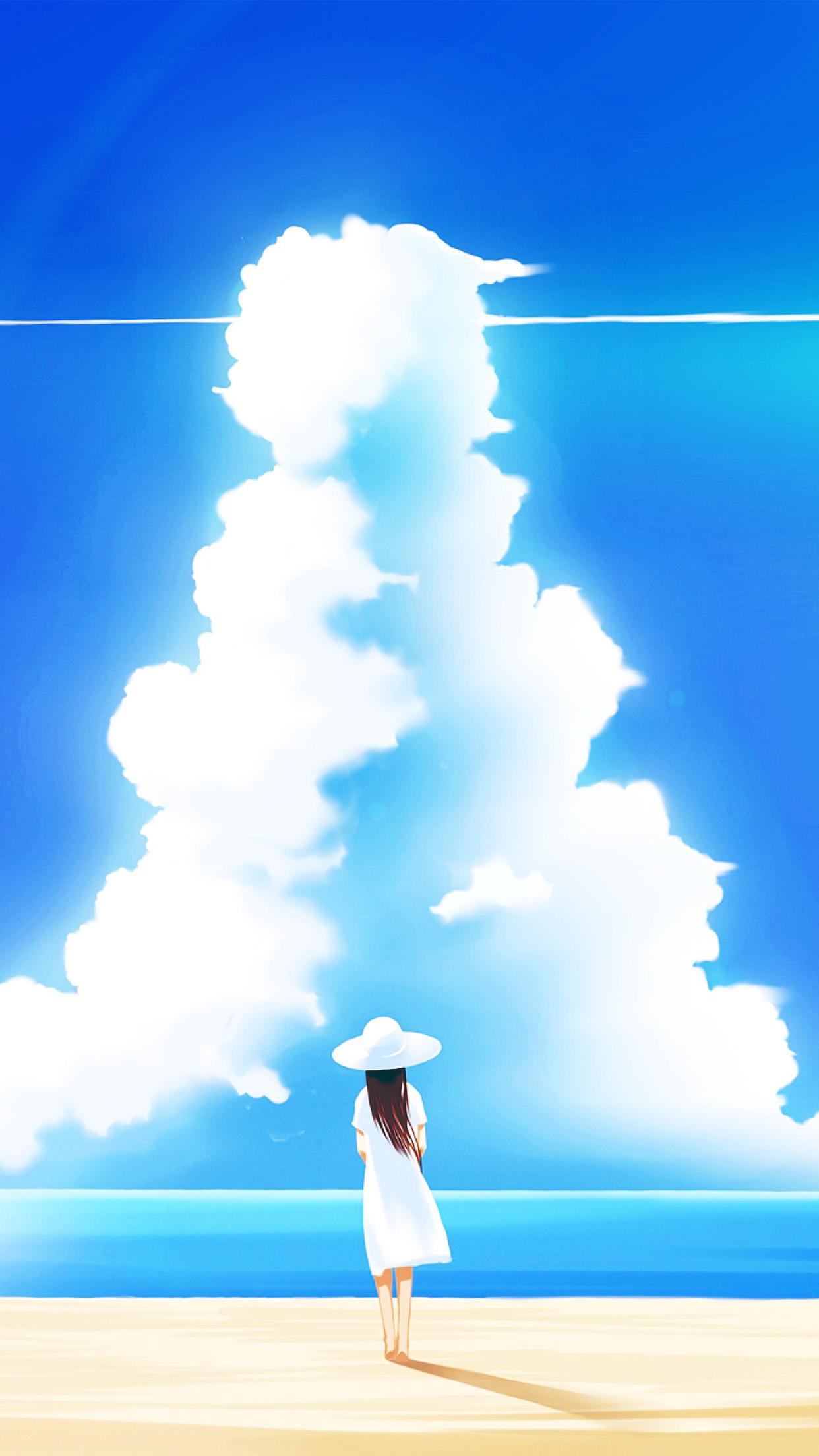 1242x2208 Girl Animeo Blue Sky Illustration Art Flare Wallpaper