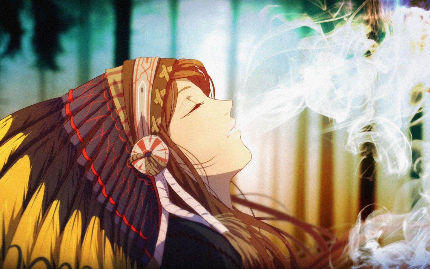 1440x900 Wallpaper : anime, smoke, smoking, Native American clothing, color