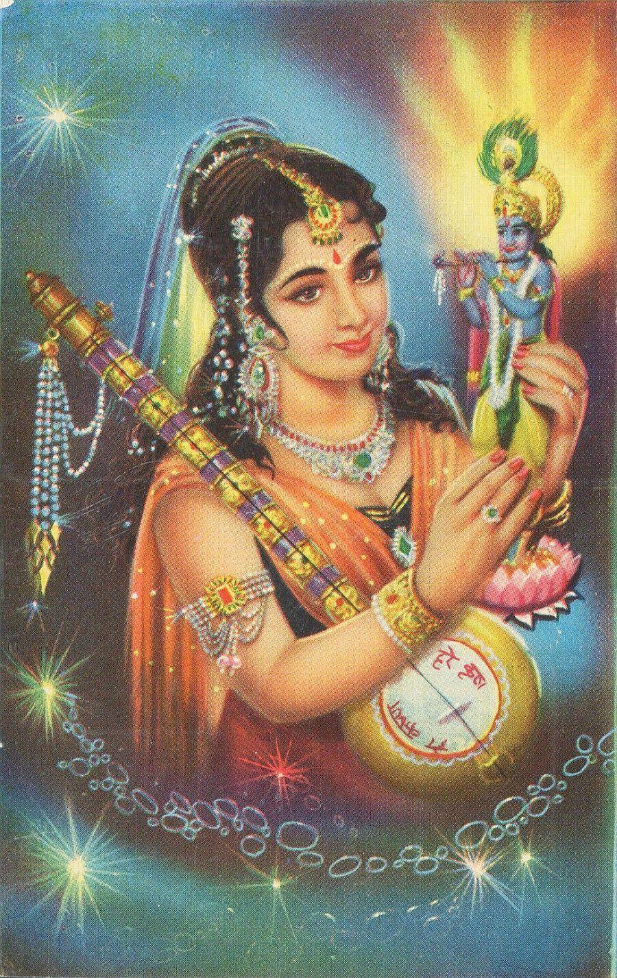 900x1427 Meera Krishna 40s 50s Postcard (via Ebay: Alphaomegaphilately2). Krishna Radha Painting, Radha Krishna Art, Krishna Painting