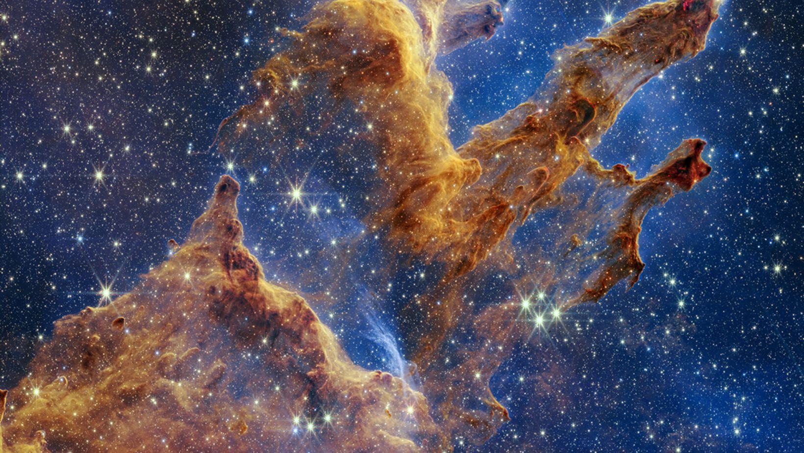 1640x924 Download New JWST Wallpaper 4K. Pillars of Creation Haunting Portrait and Tarantula Nebula