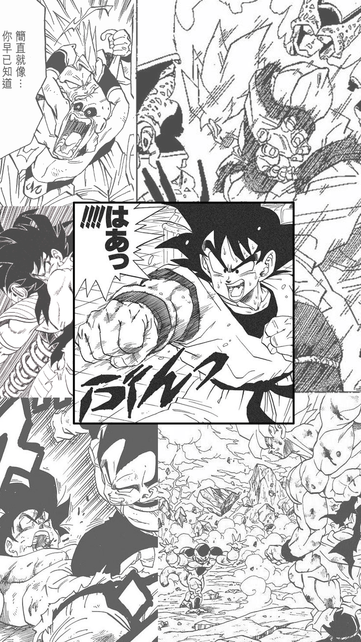 736x1308 I made this wallpaper of Goku with some panels from the main fights of Dragonball Z, i hope you like it!