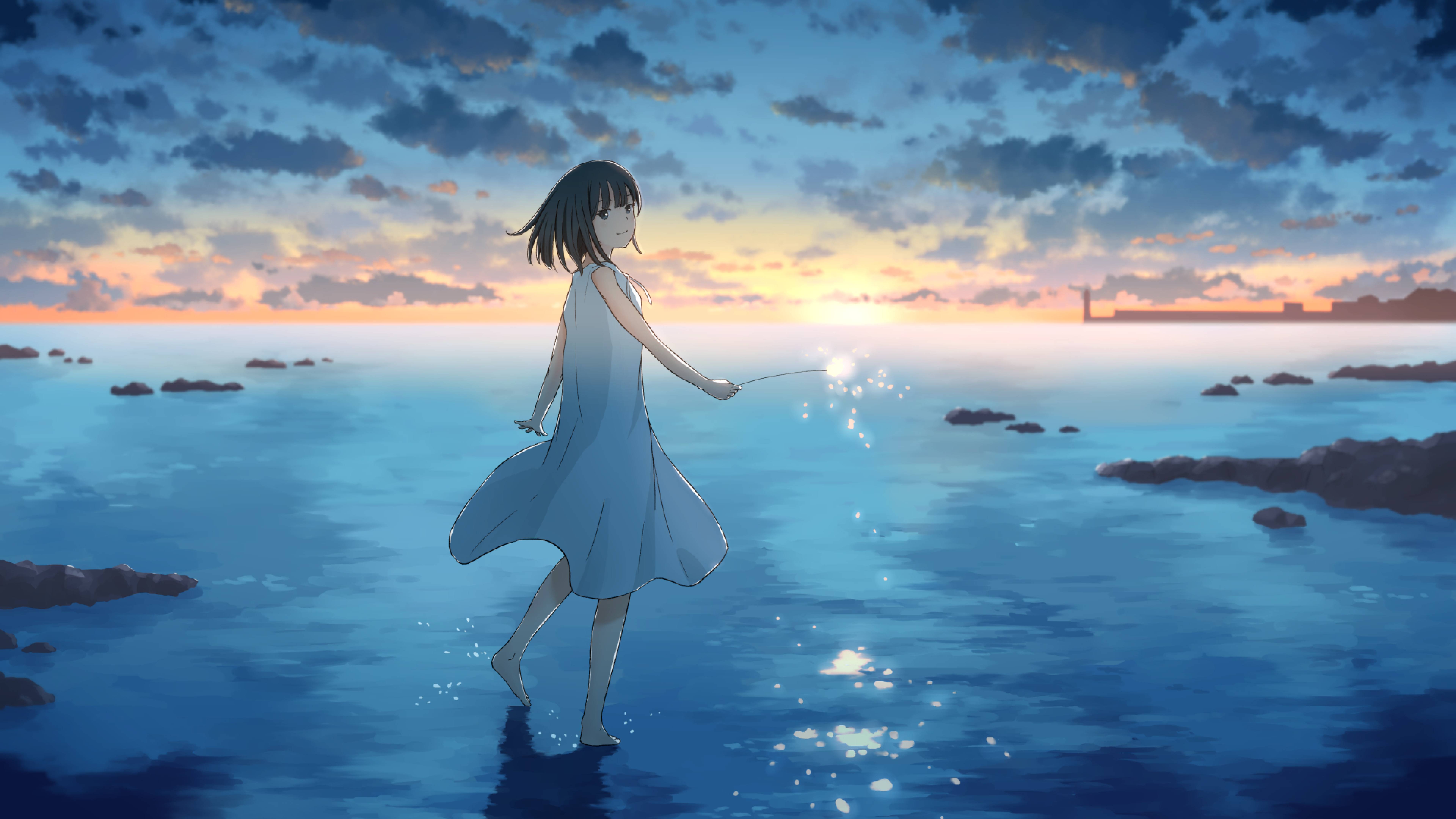 7680x4320 Cute Anime Girl Sunset Draw 8K Wallpaper, HD Anime 4K Wallpaper, Image, Photo and Background