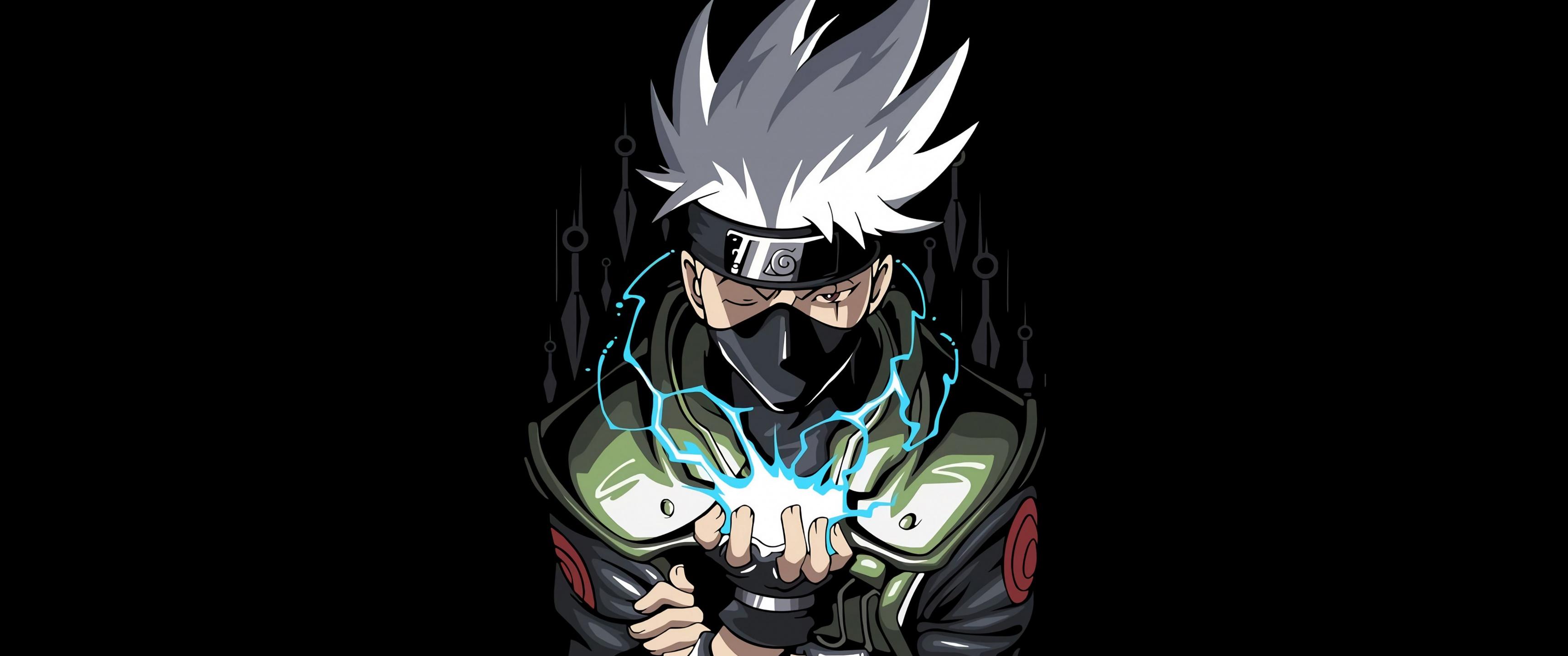 3440x1440 Kakashi Hatake Wallpaper 4K, AMOLED, Naruto, Black background
