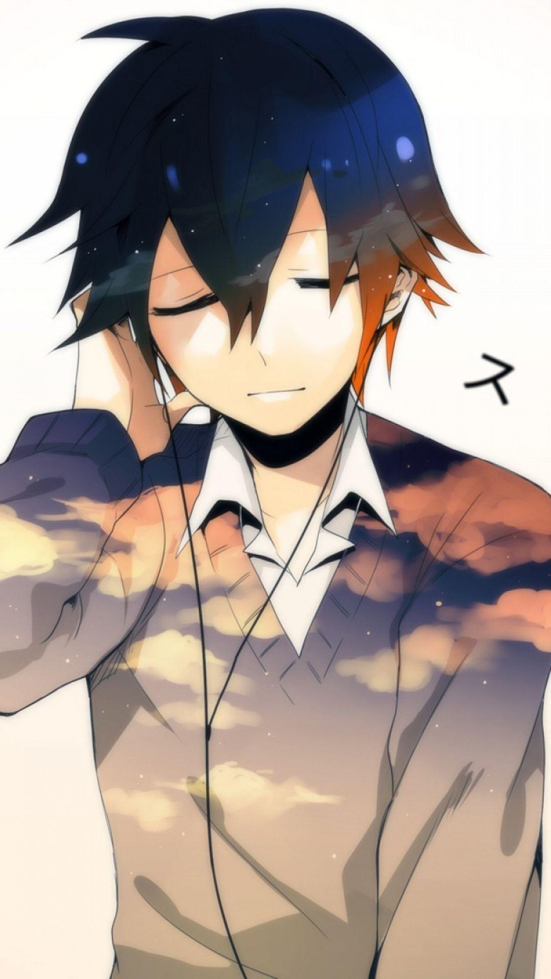 1080x1920 HD Background School Days Anime Series Guy Headphone Wallpaper
