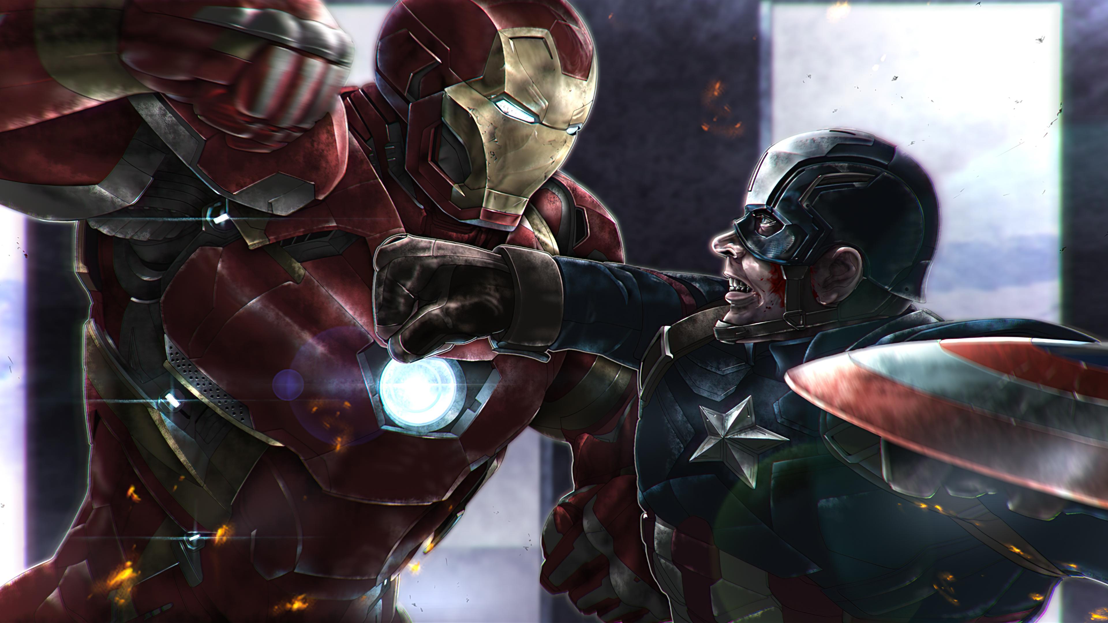 3840x2160 captain america, iron man, superheroes, artwork, artist, hd, 4k, pixiv Gallery HD Wallpaper