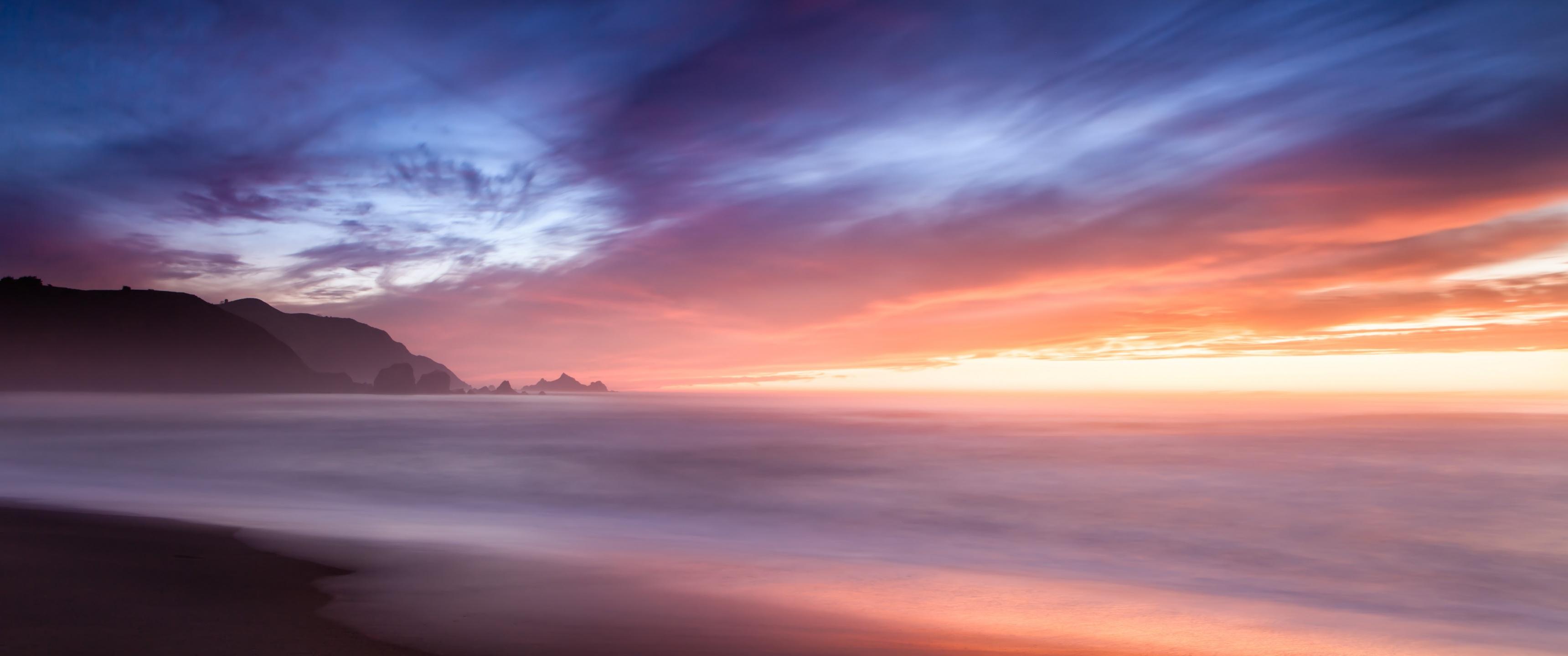 3440x1440 Beach Wallpaper 4K, Horizon, Sunset