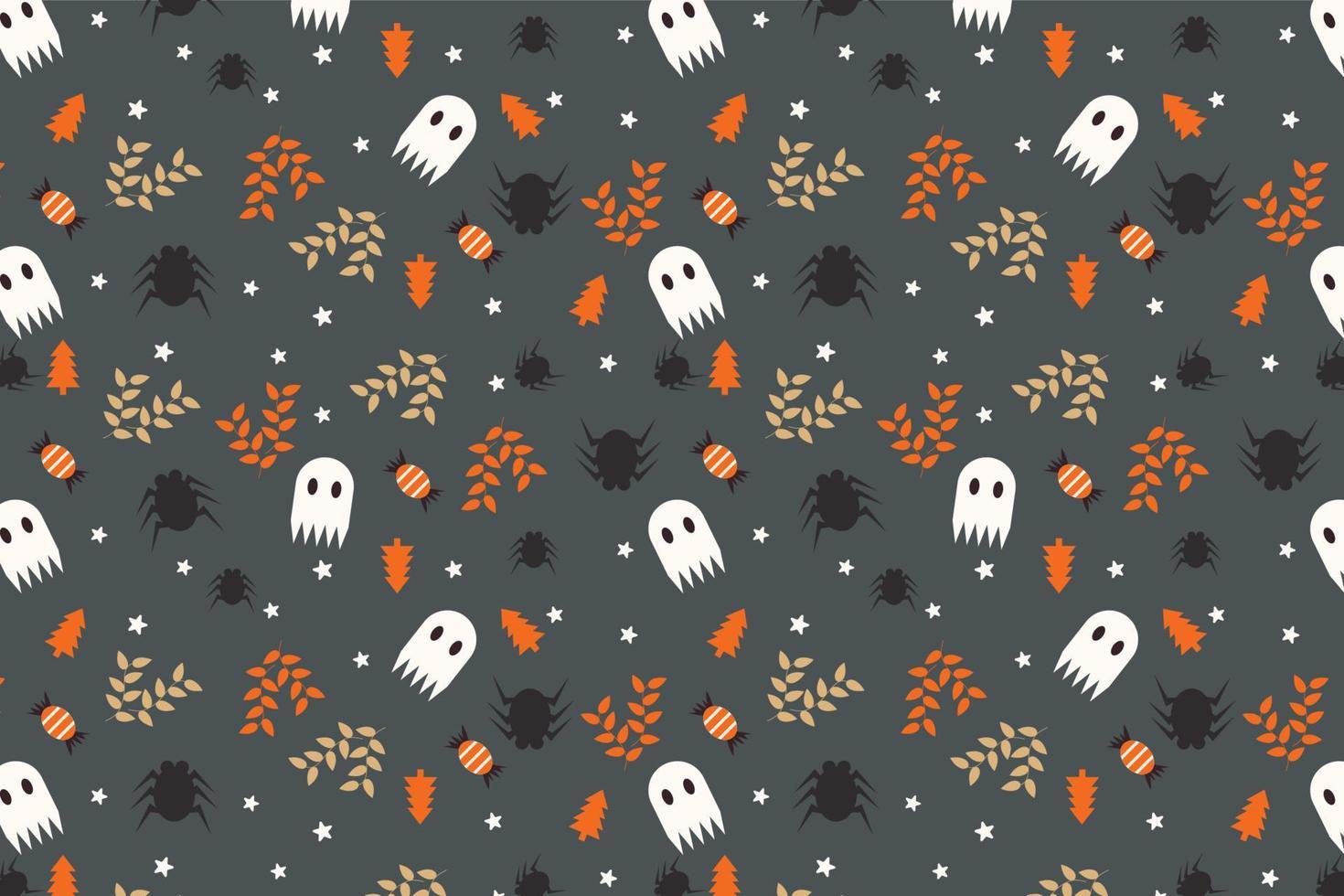 1470x980 Scary Halloween pattern background with cute ghosts and dead leaves vector. Halloween seamless pattern decoration for book covers and wallpaper. Cute Halloween pattern on a dark background vector. 10583986 Vector Art