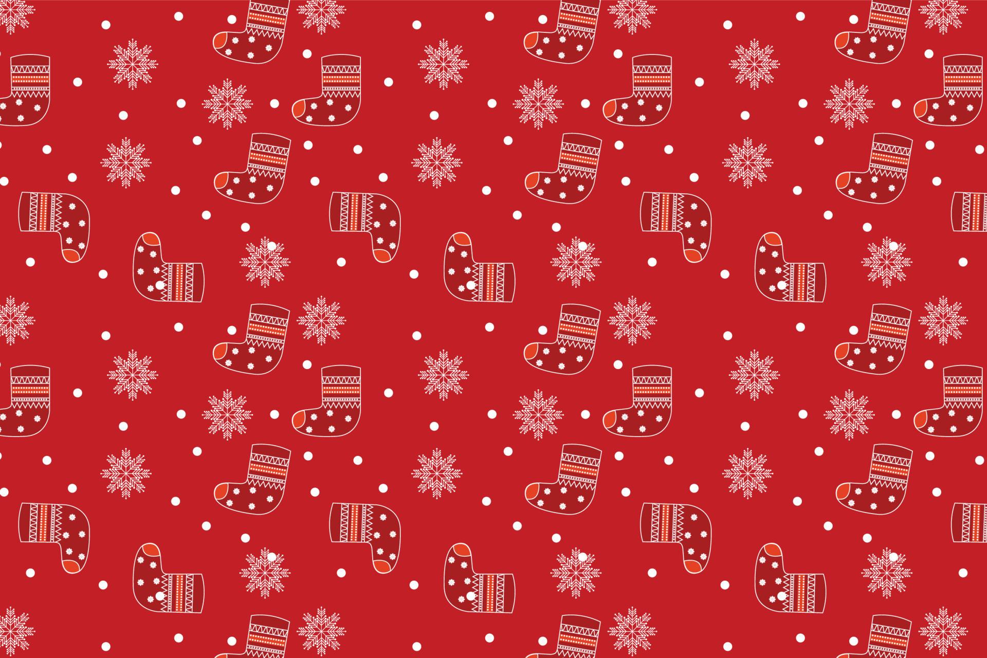 1920x1280 Abstract Christmas pattern design with winter socks and snowflakes. Christmas element pattern vector on a red background. Christmas pattern background decoration for book covers and wallpaper