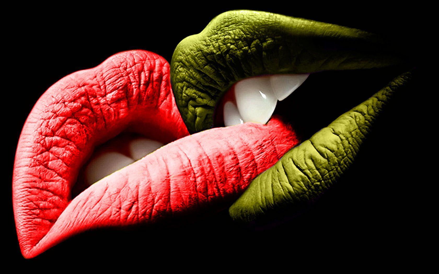 1680x1050 black love image. Lips, bite, black, green, kiss, love red. BLACK