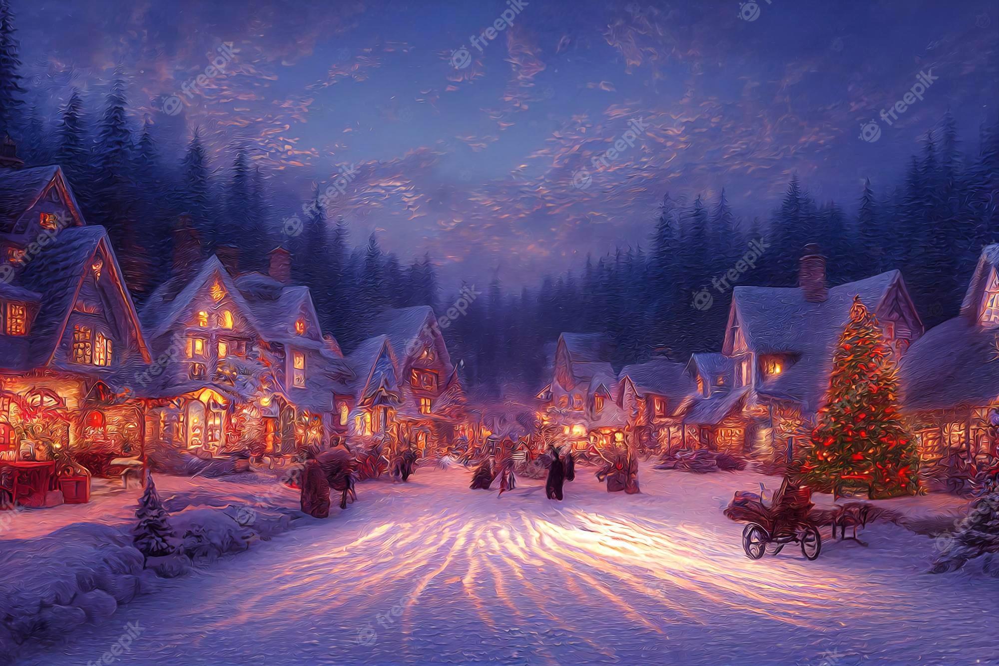 2000x1333 Christmas Night Village Image