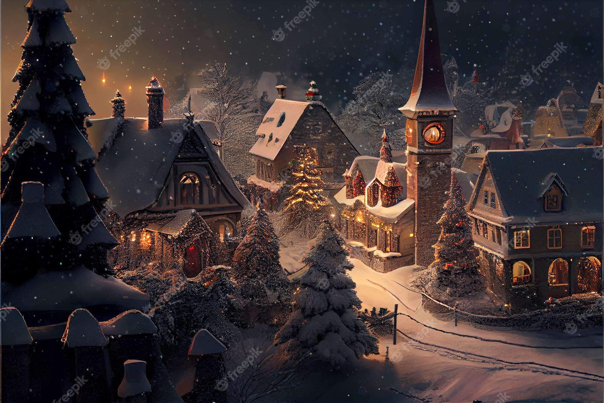 2000x1333 Christmas Night Village Image