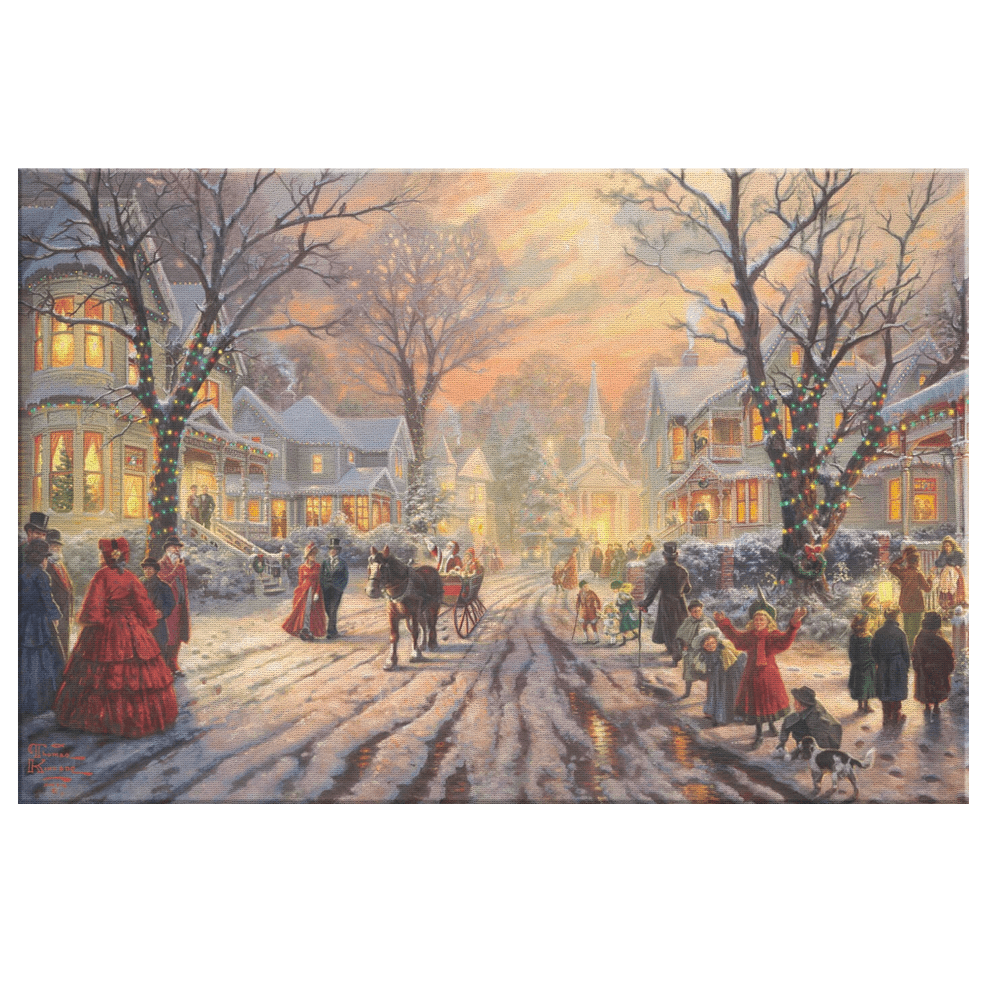 2000x2000 Vintage Christmas Village Winter Wonderland Scene Canvas Painting Print Wall Art