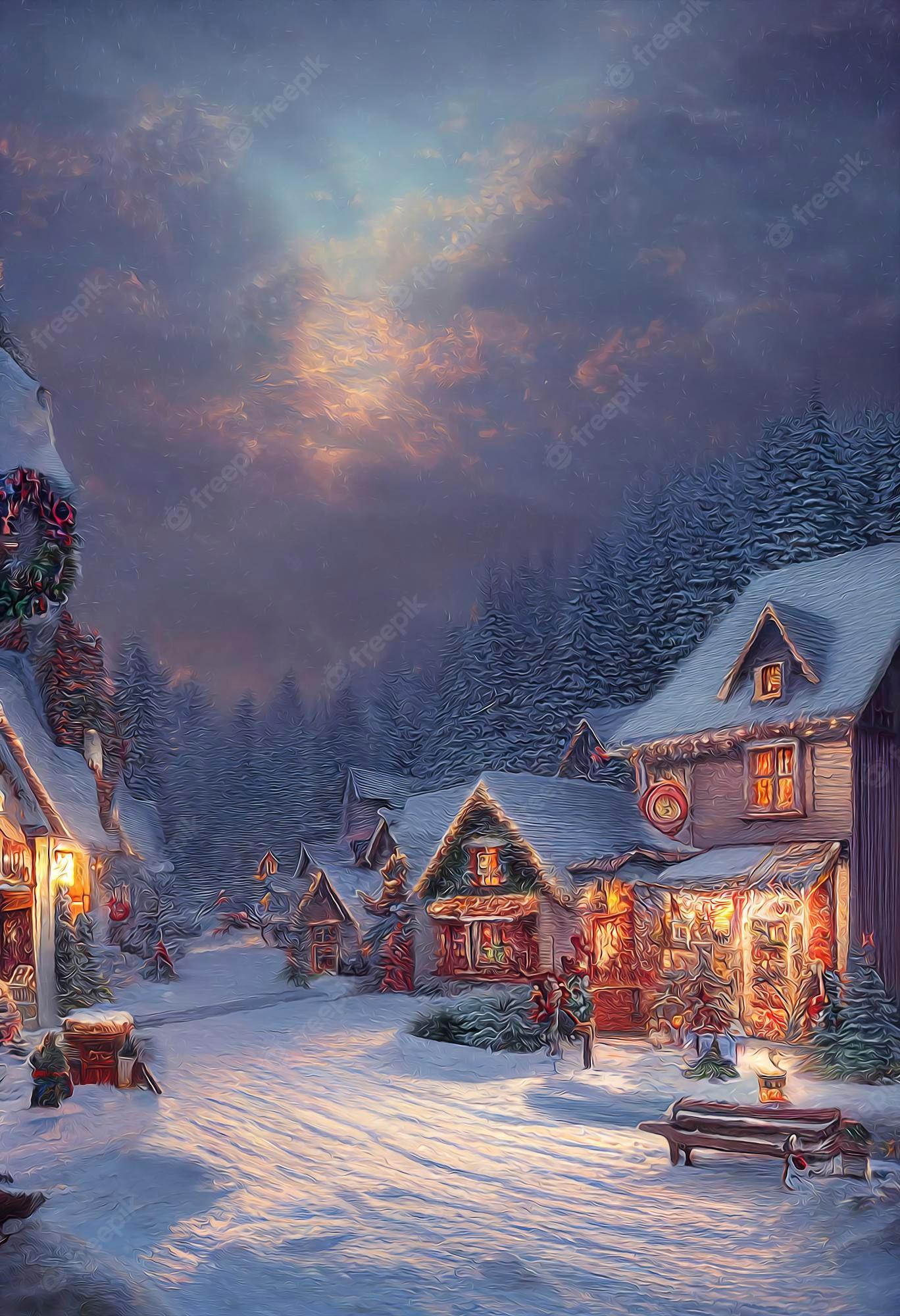 1368x2000 Premium Photo. A beautiful christmas village in the mountains winter landscape houses with christmas decorations