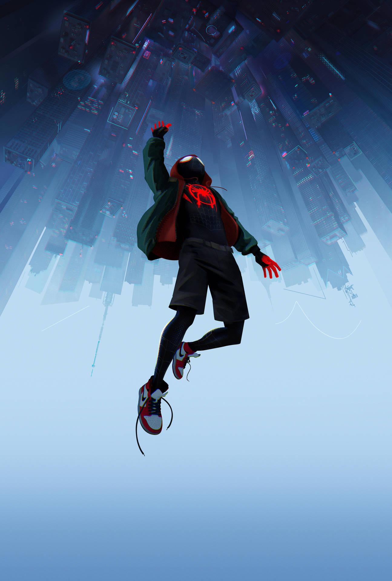 1295x1920 Download Miles Morales Falling Upside Down Wallpaper