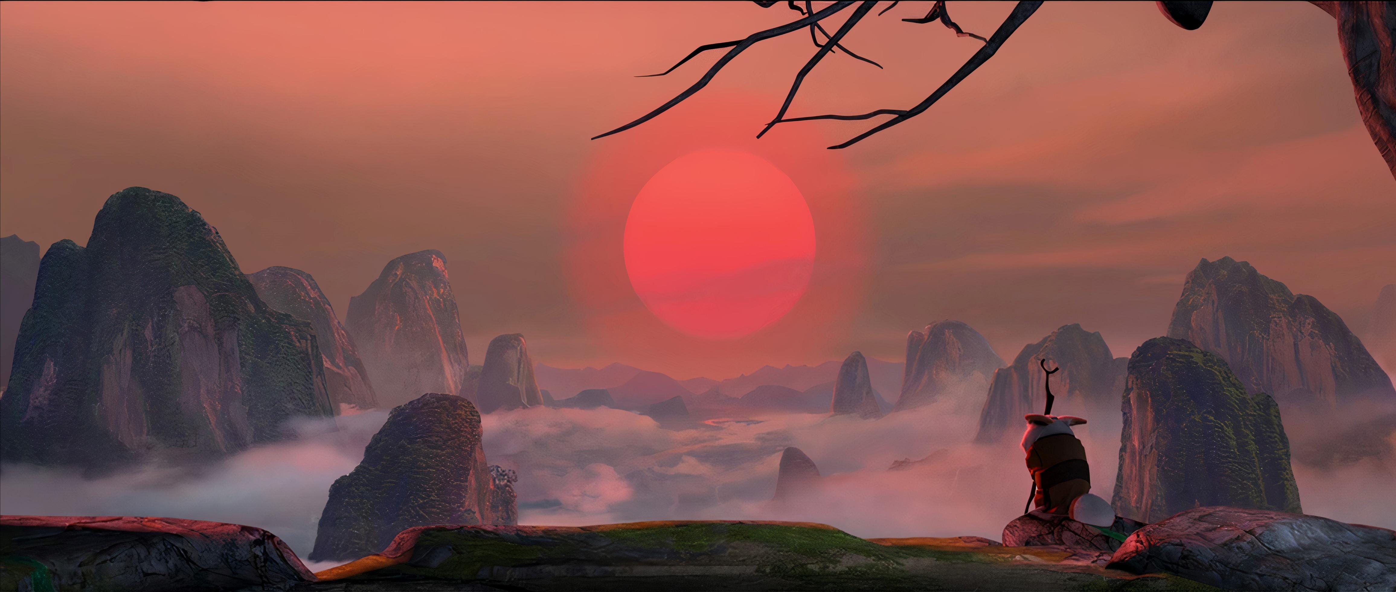 4623x1962 Kung Fu panda shifu sunset wallpaper!