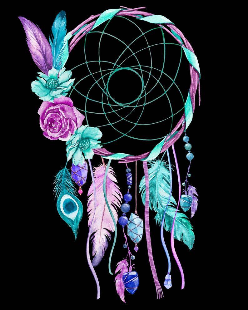 794x993 Handpainted Clipart Watercolor Boho Dreamcatcher Handpainted. Art de capteur de rêve, Clipart, Capteurs de rêves tatouage