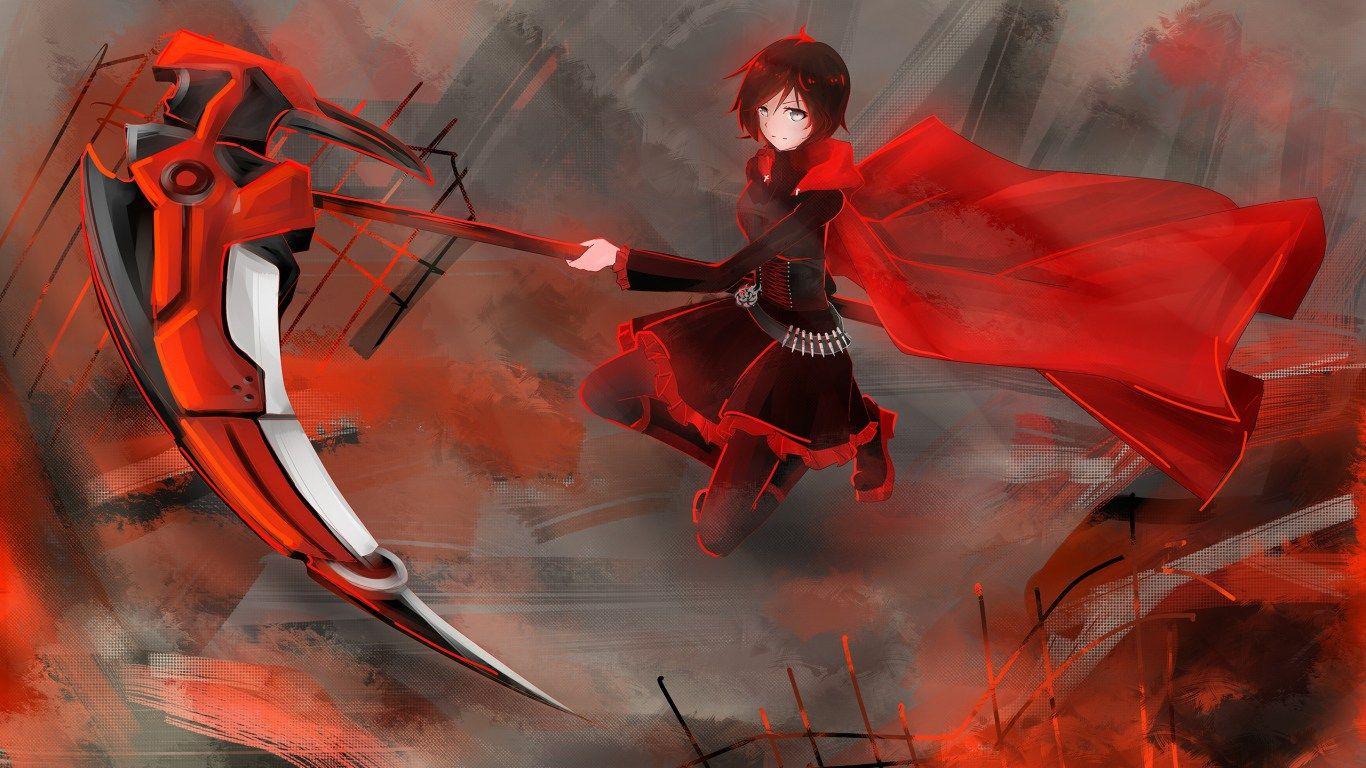1366x768 HD Background RWBY Ruby Rose American Animation Series Red Sword