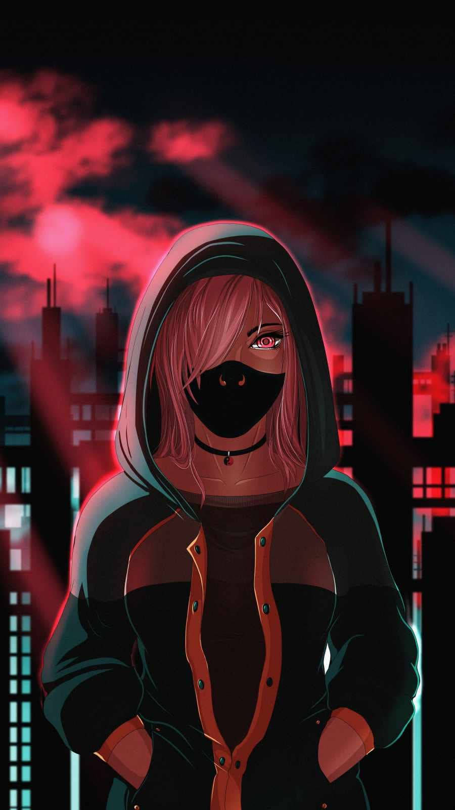 900x1600 Black Hoodie Anime Girl Black Hood Anime Hoodie Girl Aesthetic