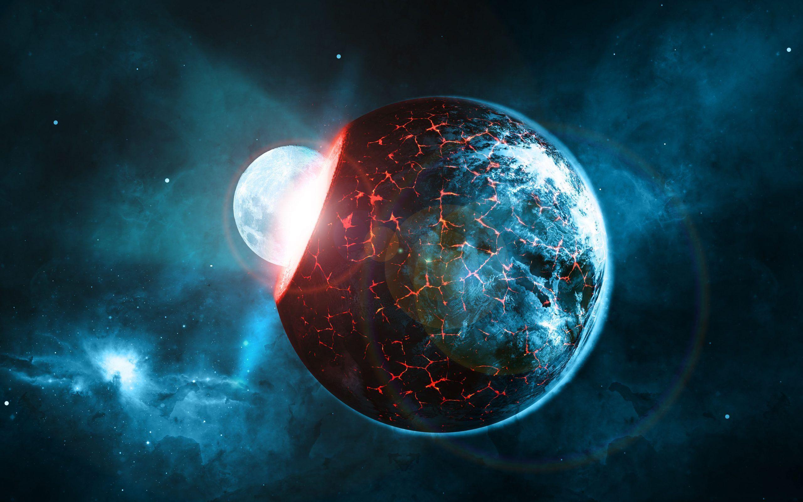 2560x1600 Planets Space Blue Red Collision Stars 4K Wallpaper