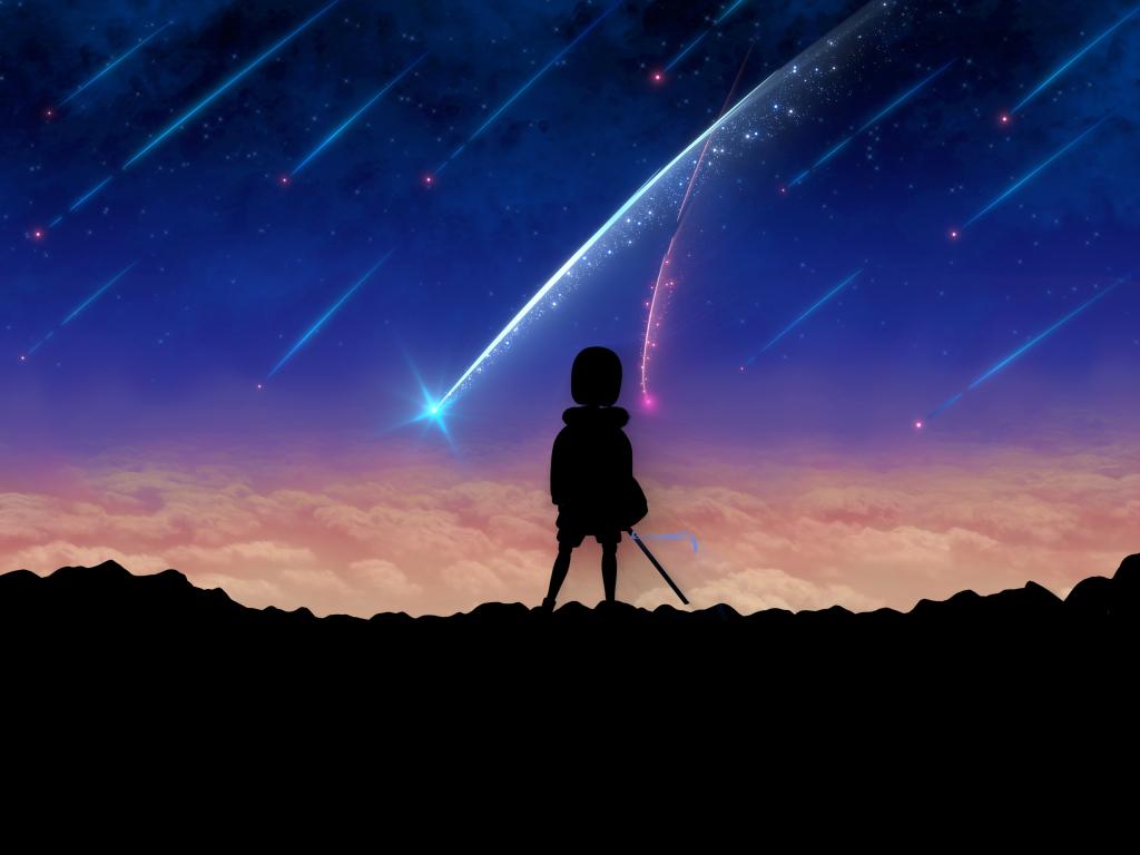 1024x768 Wallpaper video game, sans, undertale, silhouette, star falls desktop wallpaper, HD image, picture, background, 8d11ad