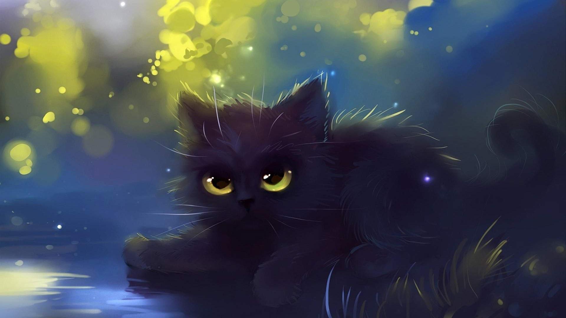 1920x1080 Cat Wallpaper (Cartoon, Eyes, Black) HD