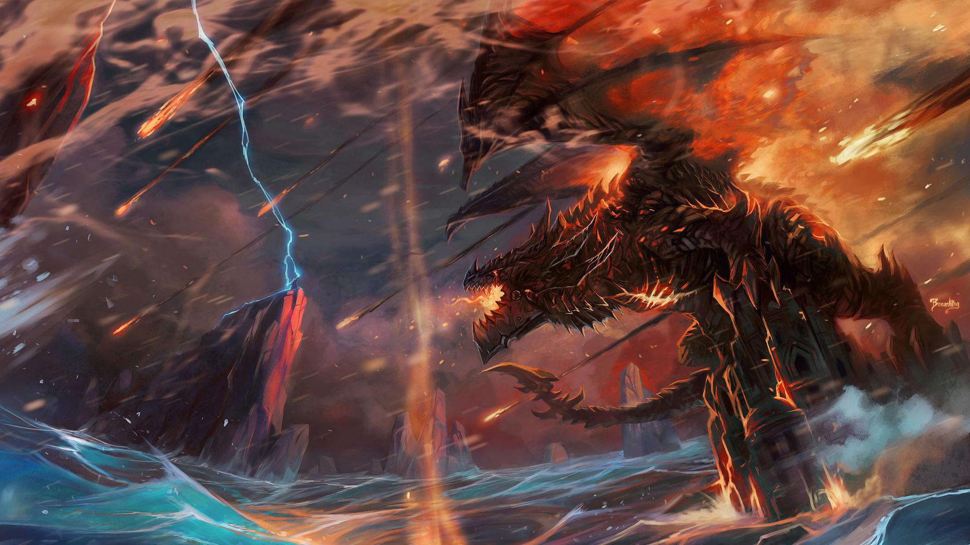 2000x1125 fire dragon in wow free desktop wallpaper 2560x1440