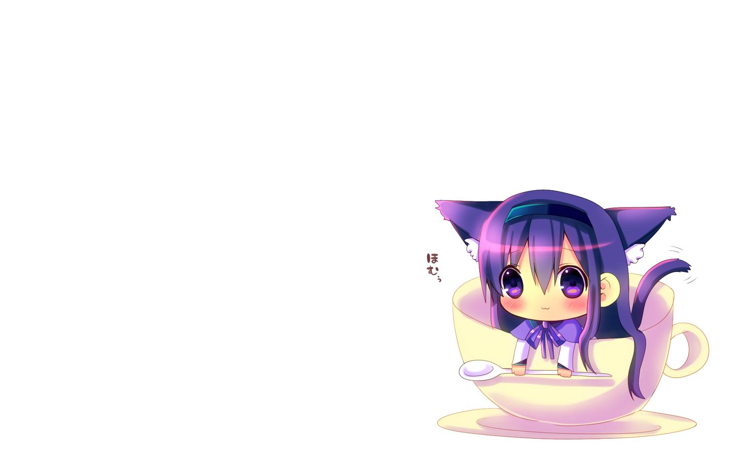1500x938 akemi homura animal ears blush catgirl cat smile chibi hina hina mahou shoujo madoka magica purple eyes purple hair tail white. konachan.com.com Anime Wallpaper