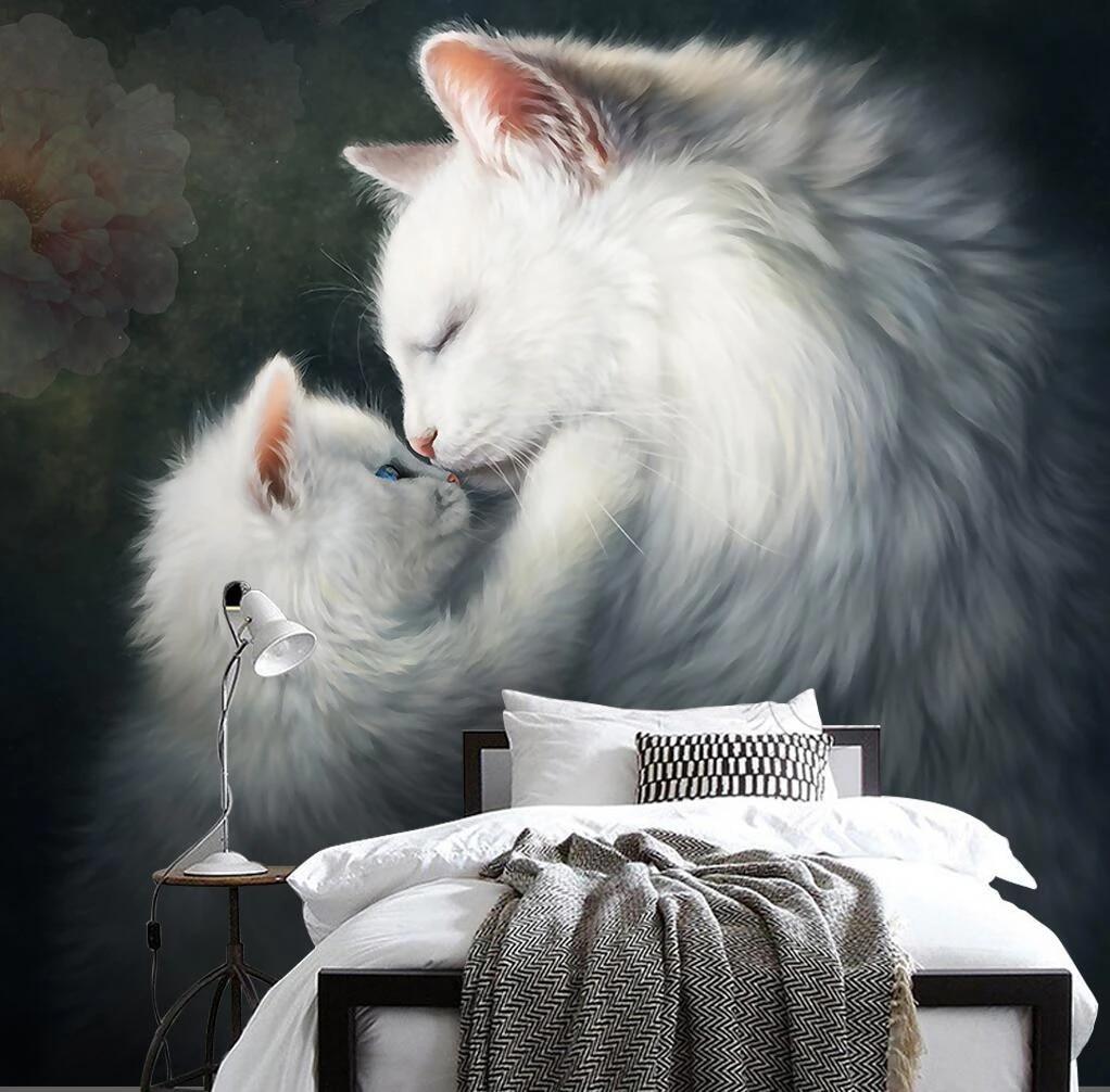 1022x1006 Custom Wallpaper Cute Cat Oil Painting Mural Porch Background Wall Home Decoration Black And White Cat Background 3D Wallpaper