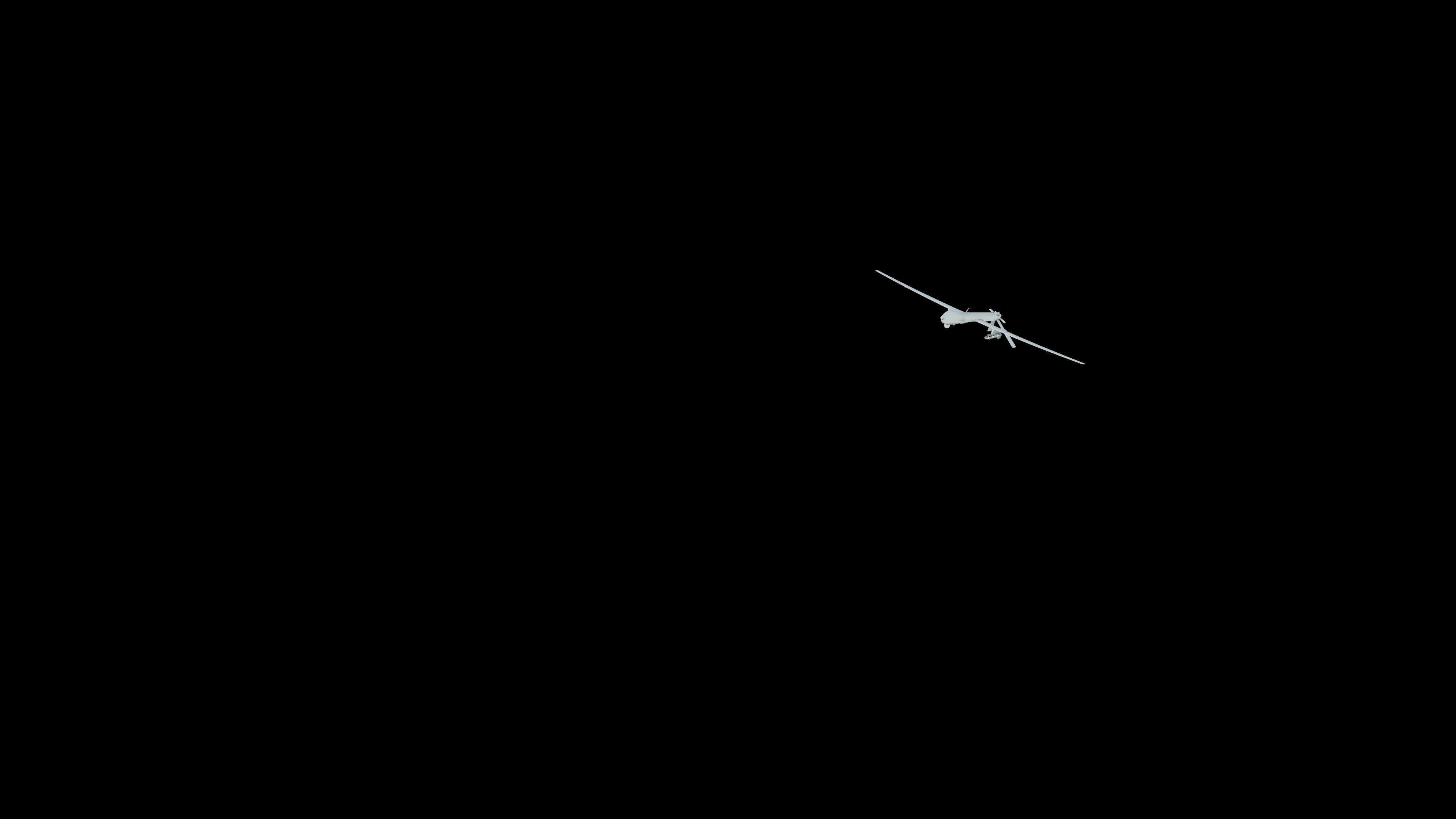 3840x2160 Three Dimensional Flying Drone In White On A Black Background