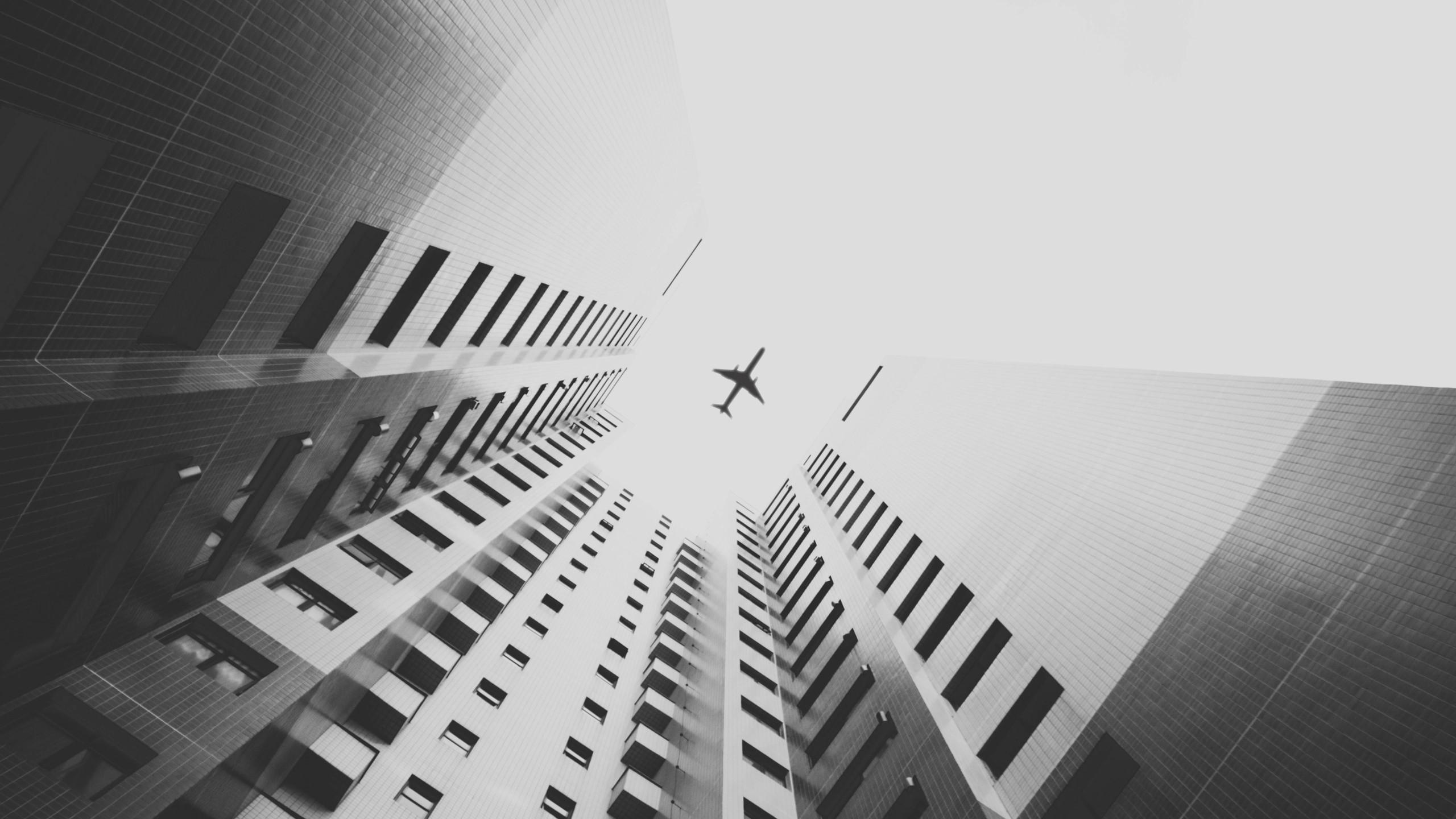 2560x1440 Wallpaper / airplane, planes, photography, monochrome, black and white free download