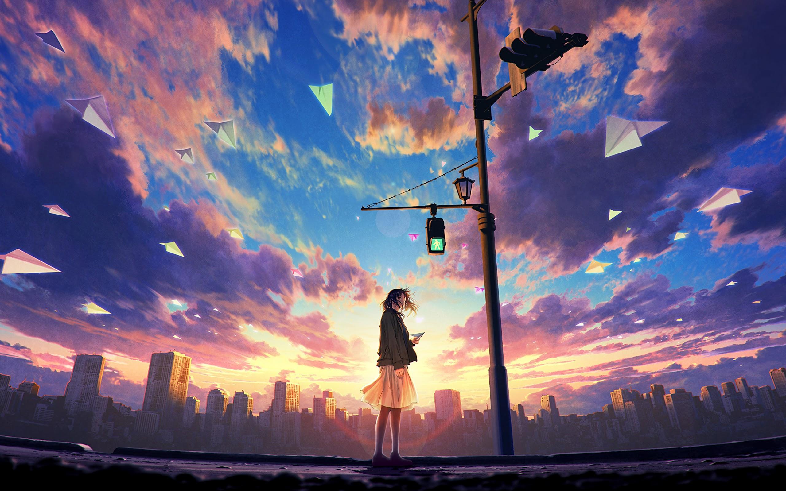 2560x1600 Anime Girl Landscape Wallpaper