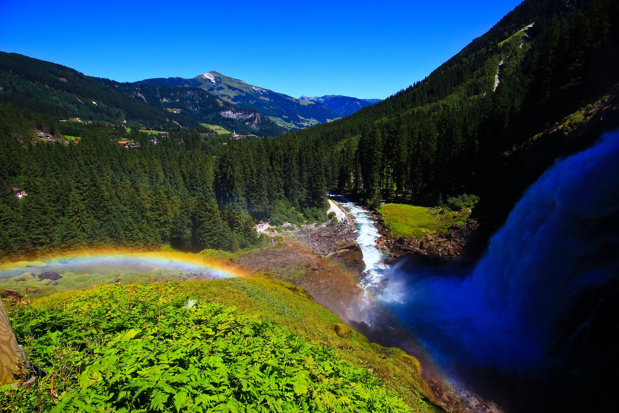 2048x1365 austria, Rainbow, Mountains, River, Forest Wallpaper HD / Desktop and Mobile Background