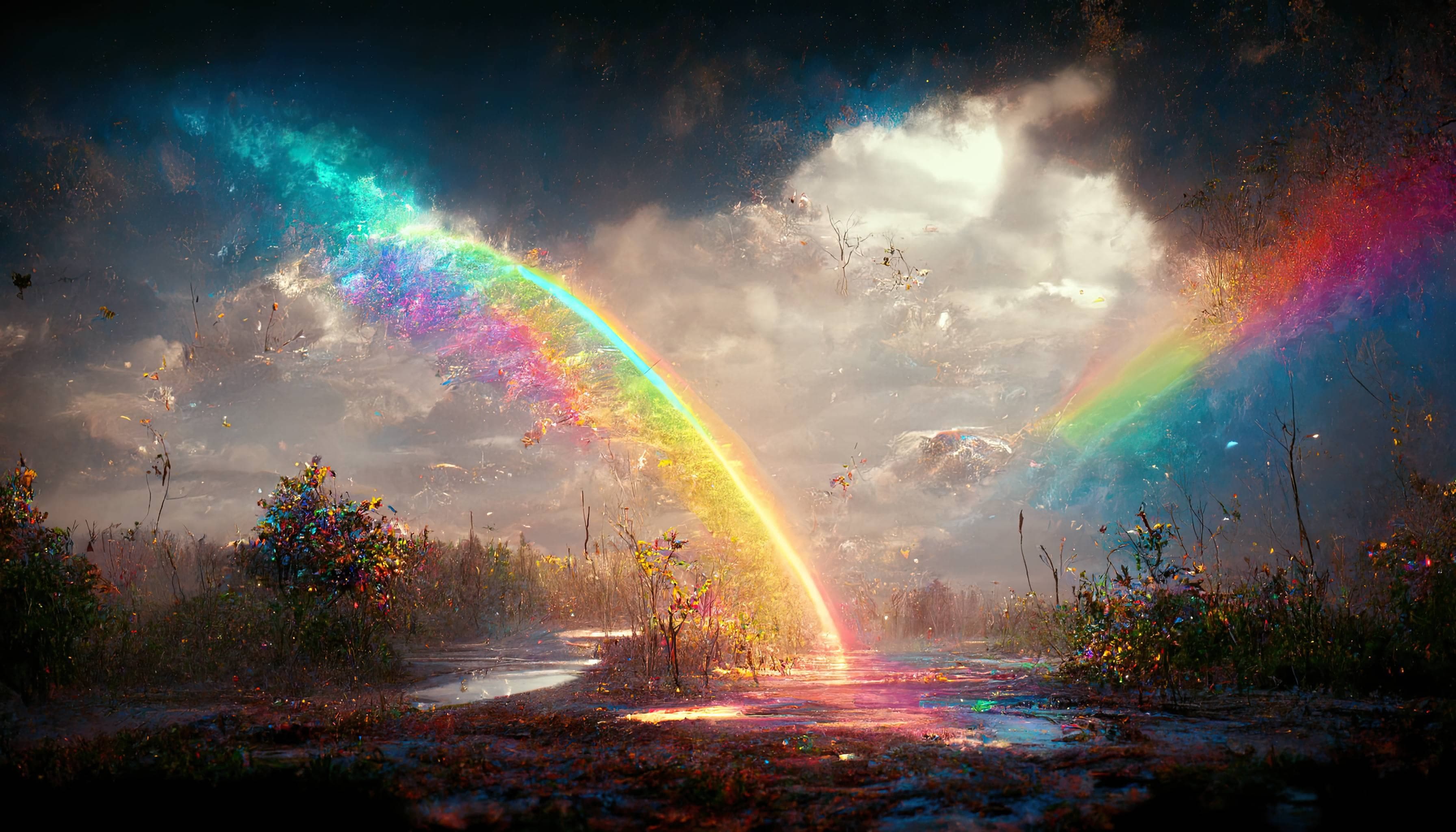 3584x2048 Wishing you a happy birthday rainbow over a river