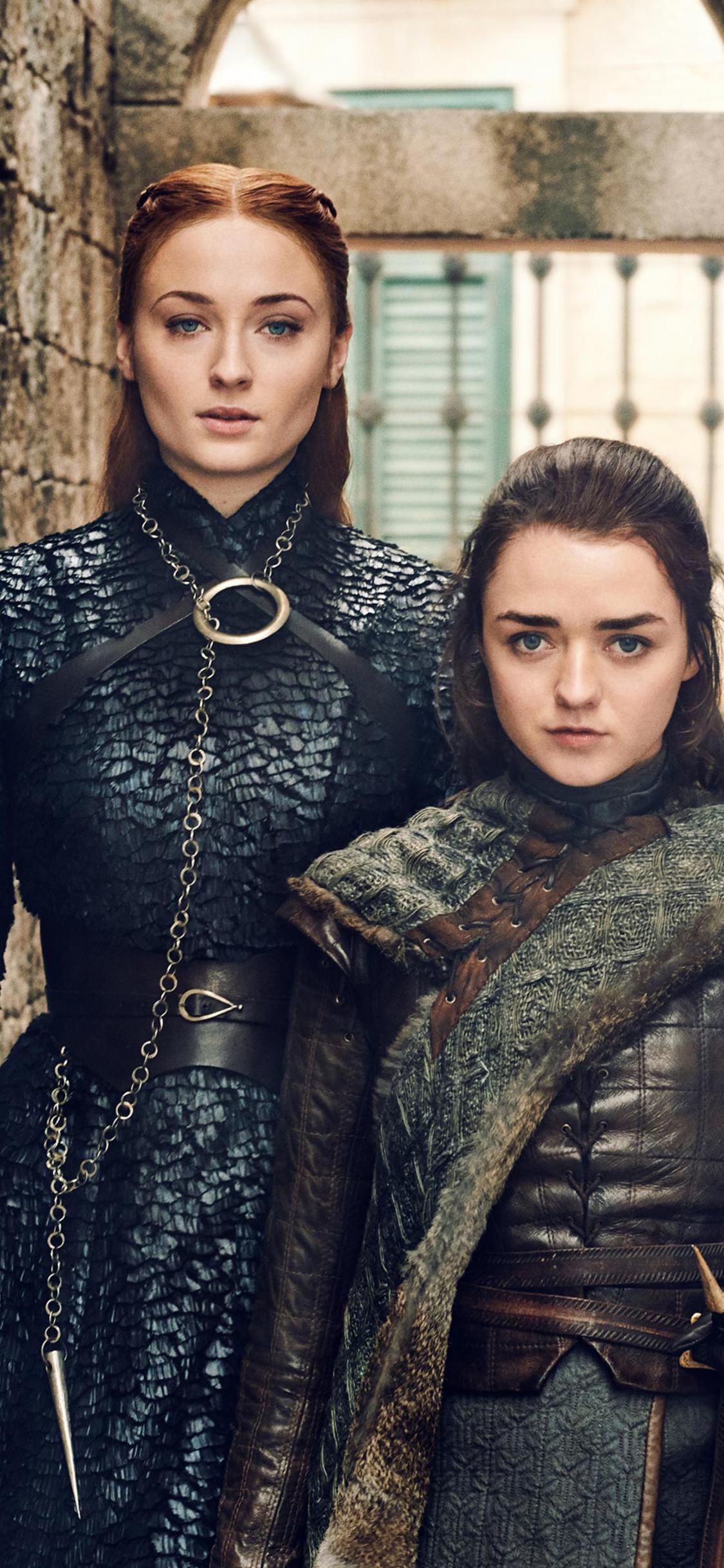 1125x2436 Sansa And Arya Stark Game Of Thrones Season 8 iPhone XS, iPhone iPhone X HD 4k Wallpaper, Image, Background, Photo and Picture