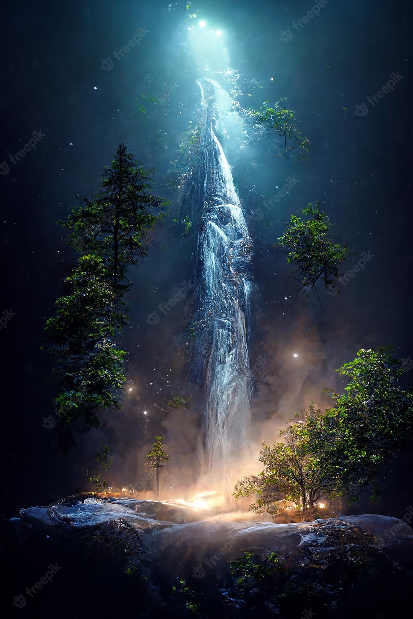 1333x2000 Premium Photo. Beautiful waterfall in deep forest like a paradise 2d illustration