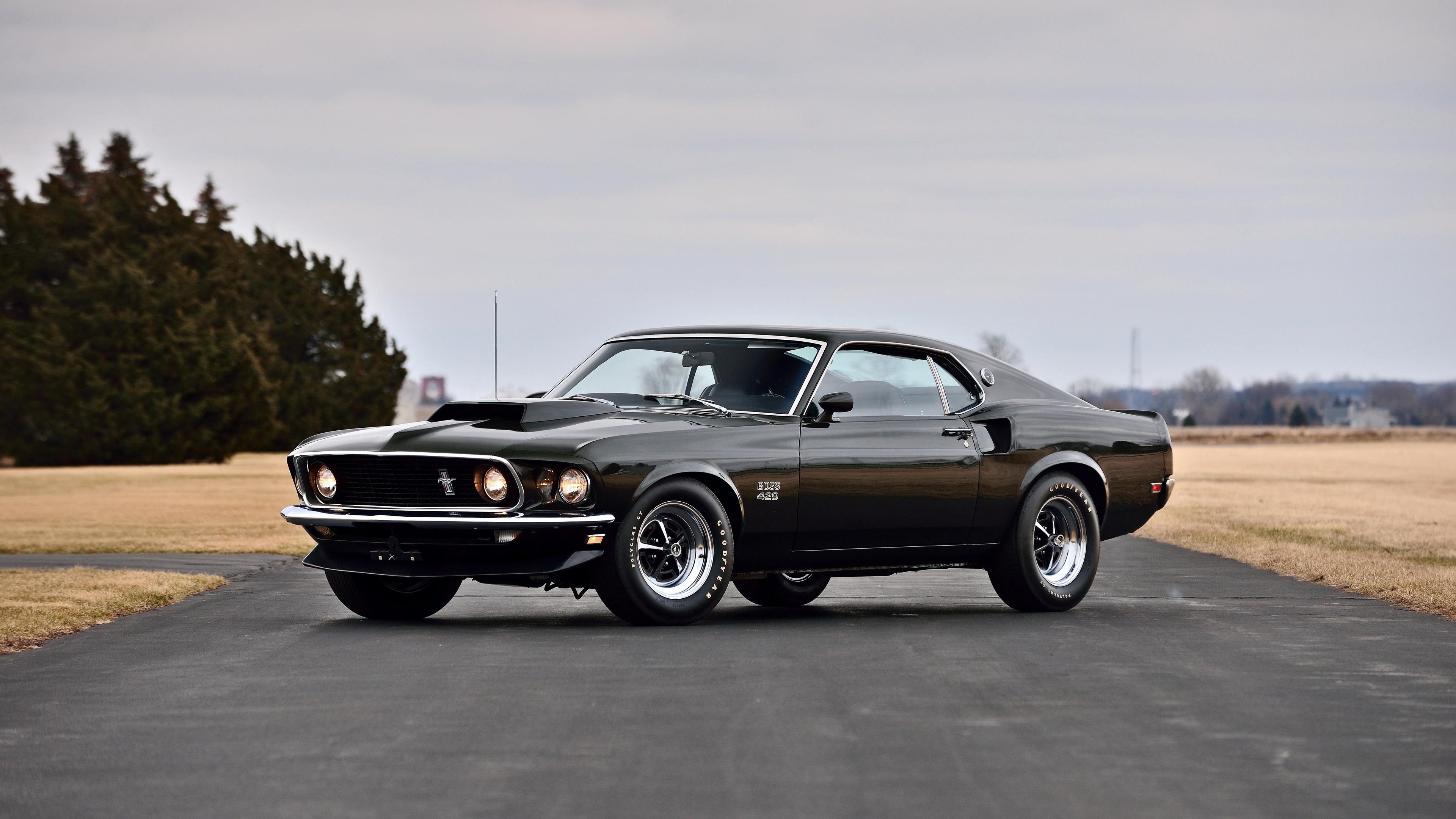 3840x2160 Download wallpaper 3840x2160 on road, 1969 ford mustang boss black, muscle car 4k wallpaper, uhd wallpaper, 16:9 widescreen 3840x2160 HD background, 9819