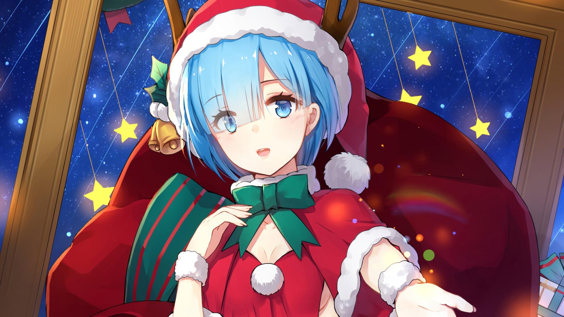1920x1080 Rem Santa Girl Re:Zero Anime Wallpaper